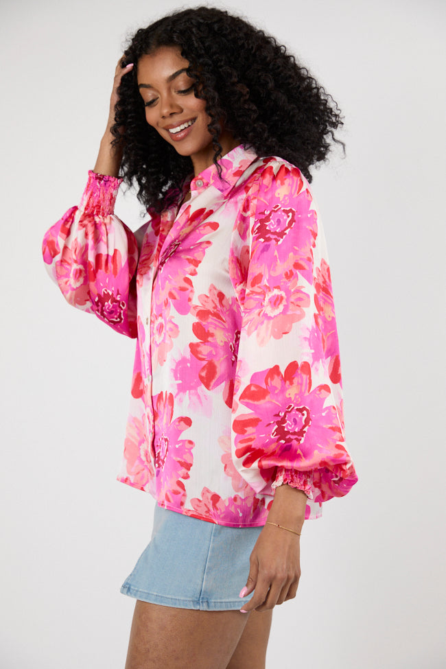 Elegant Rose Floral Satin Button Down Blouse for Women | Perfect for Office, Date Night & Special Occasions | Final Sale