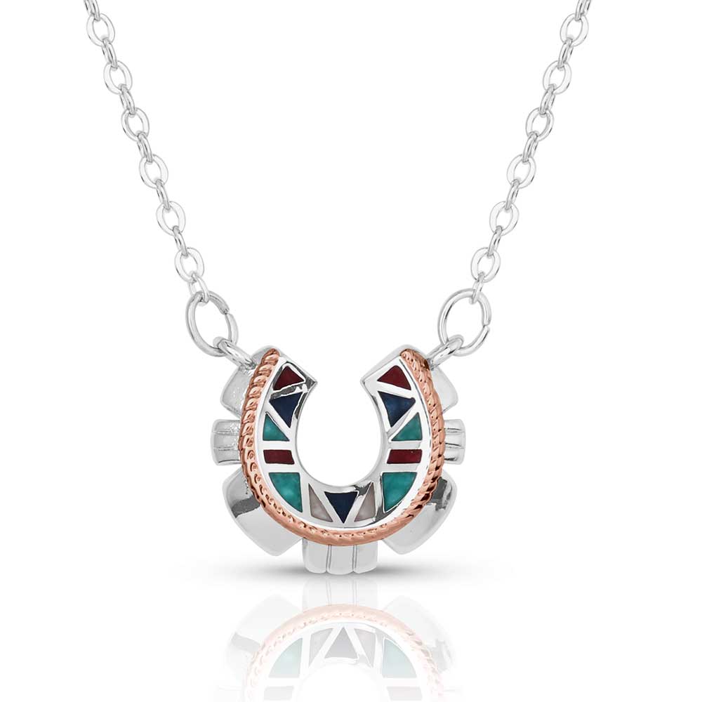 Western Mosaic Horseshoe Necklace for Women - Handmade Bohemian Jewelry with Turquoise & Silver - Perfect for Cowgirl, Boho, or Western Fashion - Great for Parties, Weddings & Everyday Wear