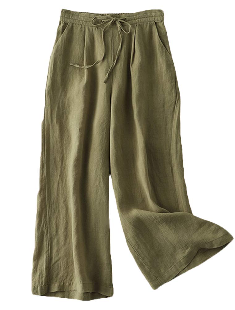 LaovanIn Women's Wide Leg Palazzo Pants - Linen Drawstring Cropped Trousers & Culottes | Comfortable Summer Casual Pants for Beach, Office & Travel