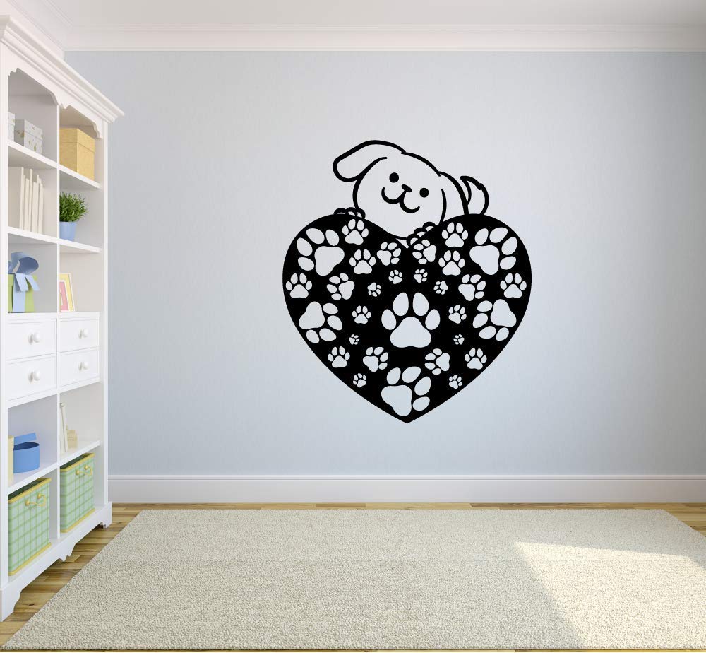 Adorable Dog Heart Paw Print Wall Decal - Vinyl Sticker for Kids Room, Nursery, Bedroom & Home Decor - 20x18 Inch - Perfect for Animal Lovers & Pet Themed Spaces