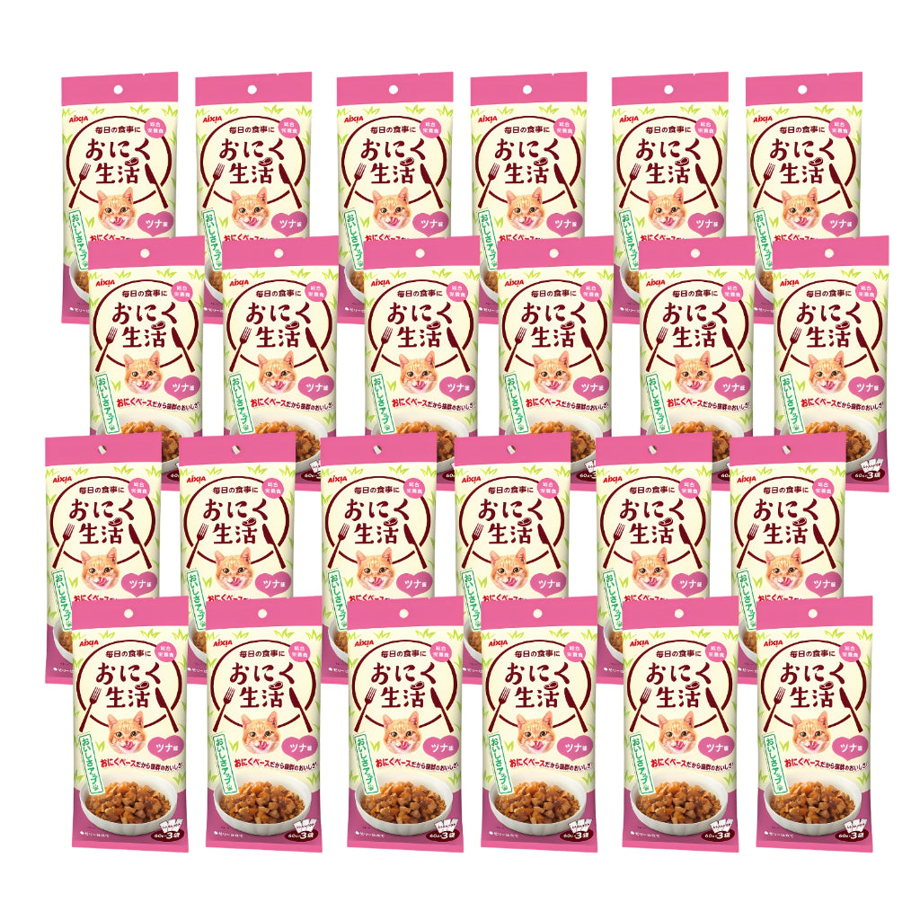 24-Pack Aixia Fish & Meat Life Wet Cat Food - 60g x 3 Skipjack Tuna, White Meat with Jelly, Chicken & Beef Formula - High Protein Meal for Adult & Senior Cats - Perfect for Picky Eaters & Daily Feeding