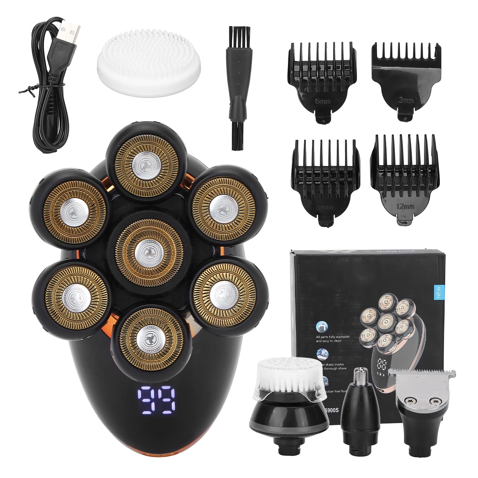 5-in-1 Electric Head Shaver for Men - IPX7 Waterproof Cordless Razor with Trimmer - Perfect Gift for Boyfriend, Father & Elderly - Home, Travel & Gym Use