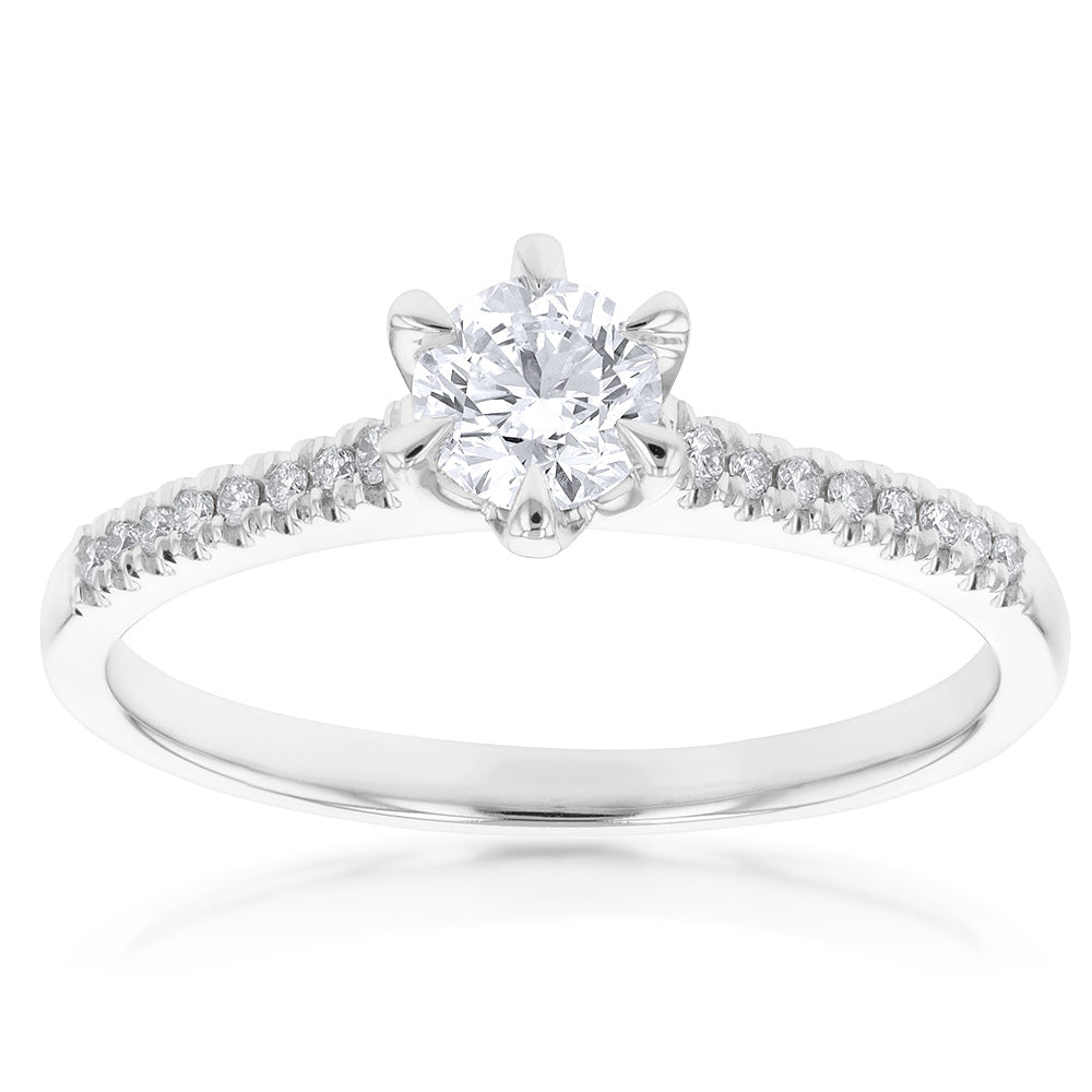 18K White Gold 0.60 Carat Solitaire Diamond Engagement Ring with 1/2 Carat GIA Certified Center Stone - Perfect for Proposals, Anniversaries & Special Occasions