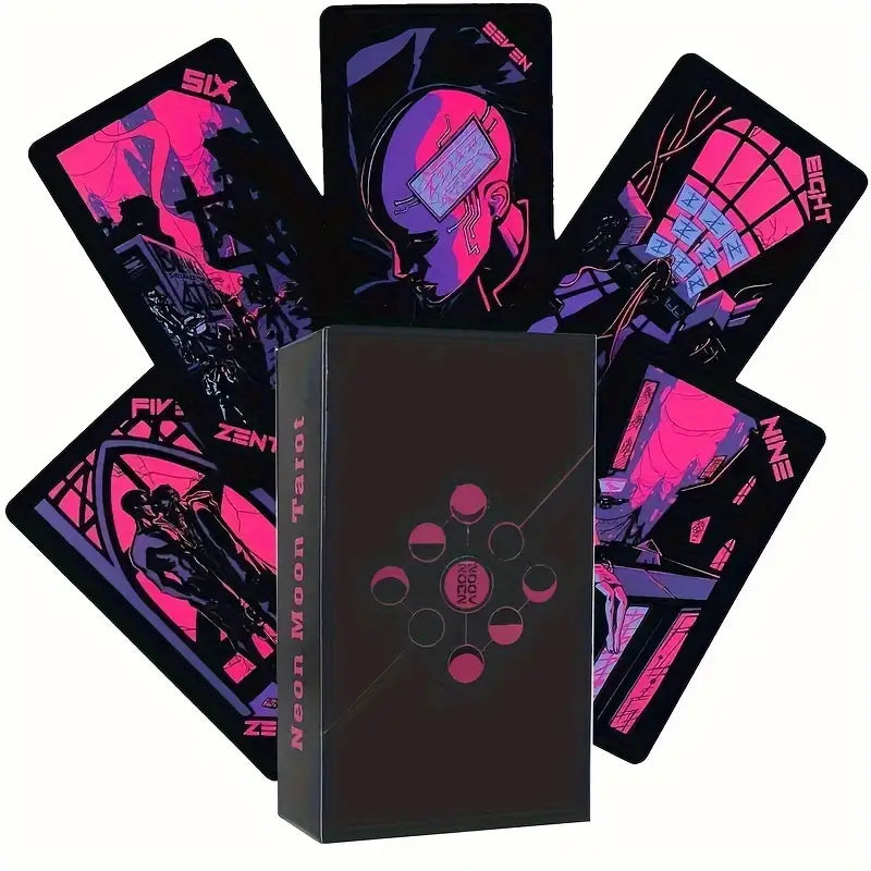 Neon Moon Tarot Deck - 78-Card Mystical Divination Set with Vibrant Colors | Perfect for Beginners & Professional Readers | Use for Spiritual Guidance, Meditation & Party Entertainment
