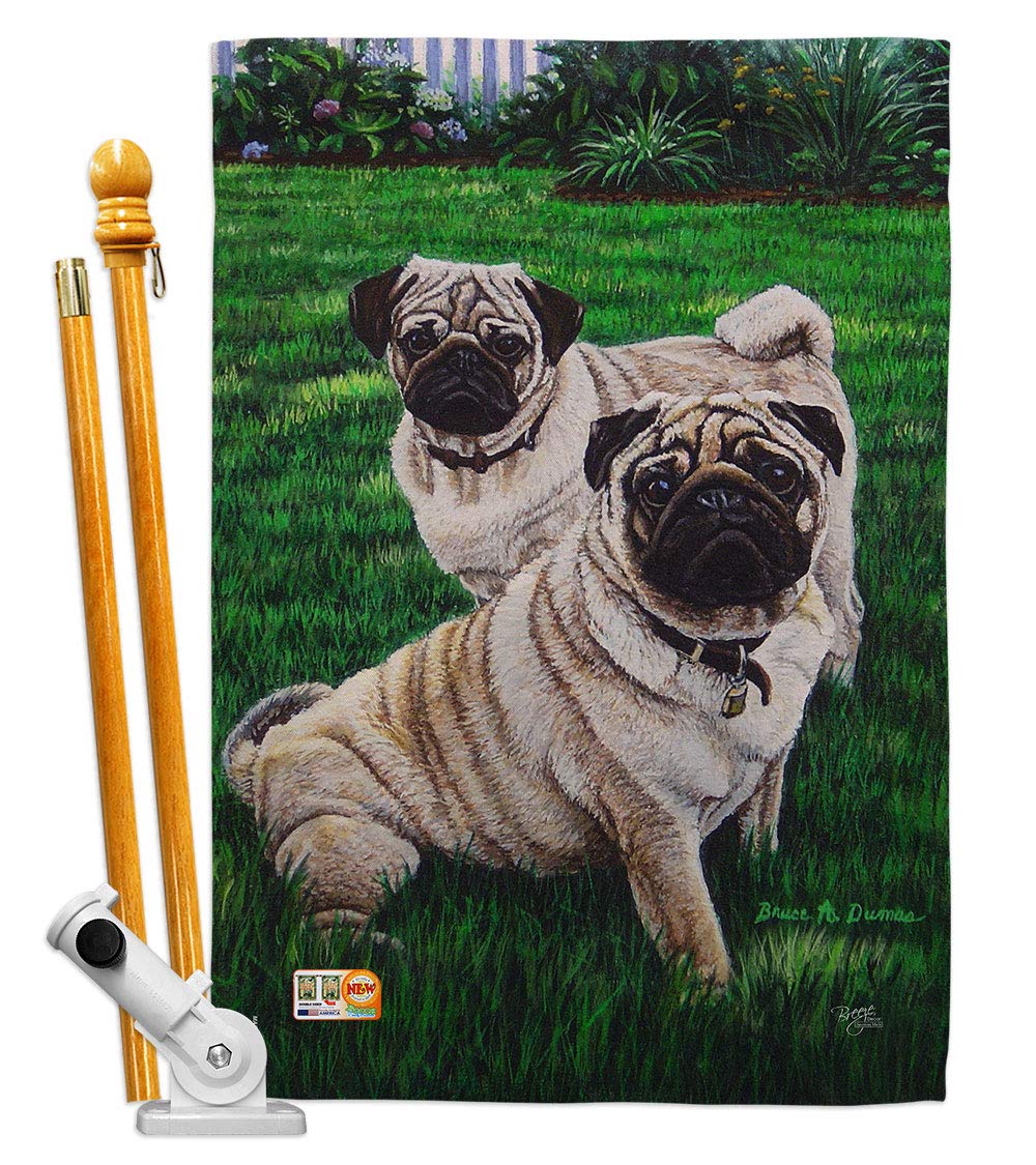 Pugs Love Nature House Flag Set 28x40 - Outdoor Pet Decor for Gardens