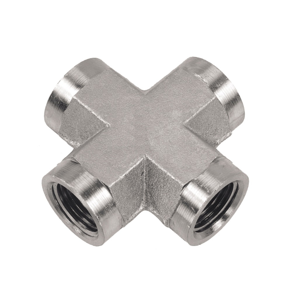 High Pressure Zinc Plated Steel NPT Pipe Cross - Heavy Duty Fitting for Hydraulic Systems, Plumbing & Industrial Applications