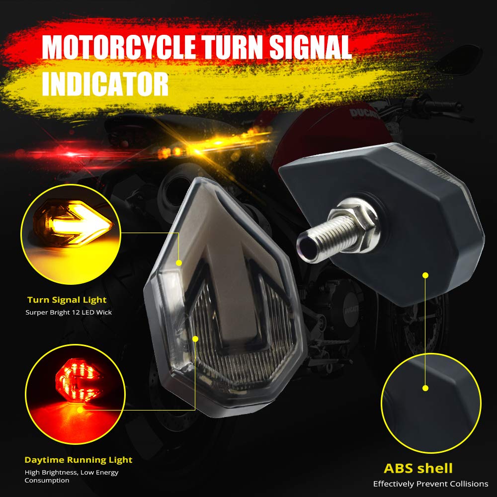 21 SMD LED Motorcycle Turn Signal Lights - Amber Arrow Blinkers & Red DRL Brake Indicators - Waterproof for Yamaha Suzuki Kawasaki - 2 Pack (Red/Amber) - Perfect for Night Riding & Safety Enhancement