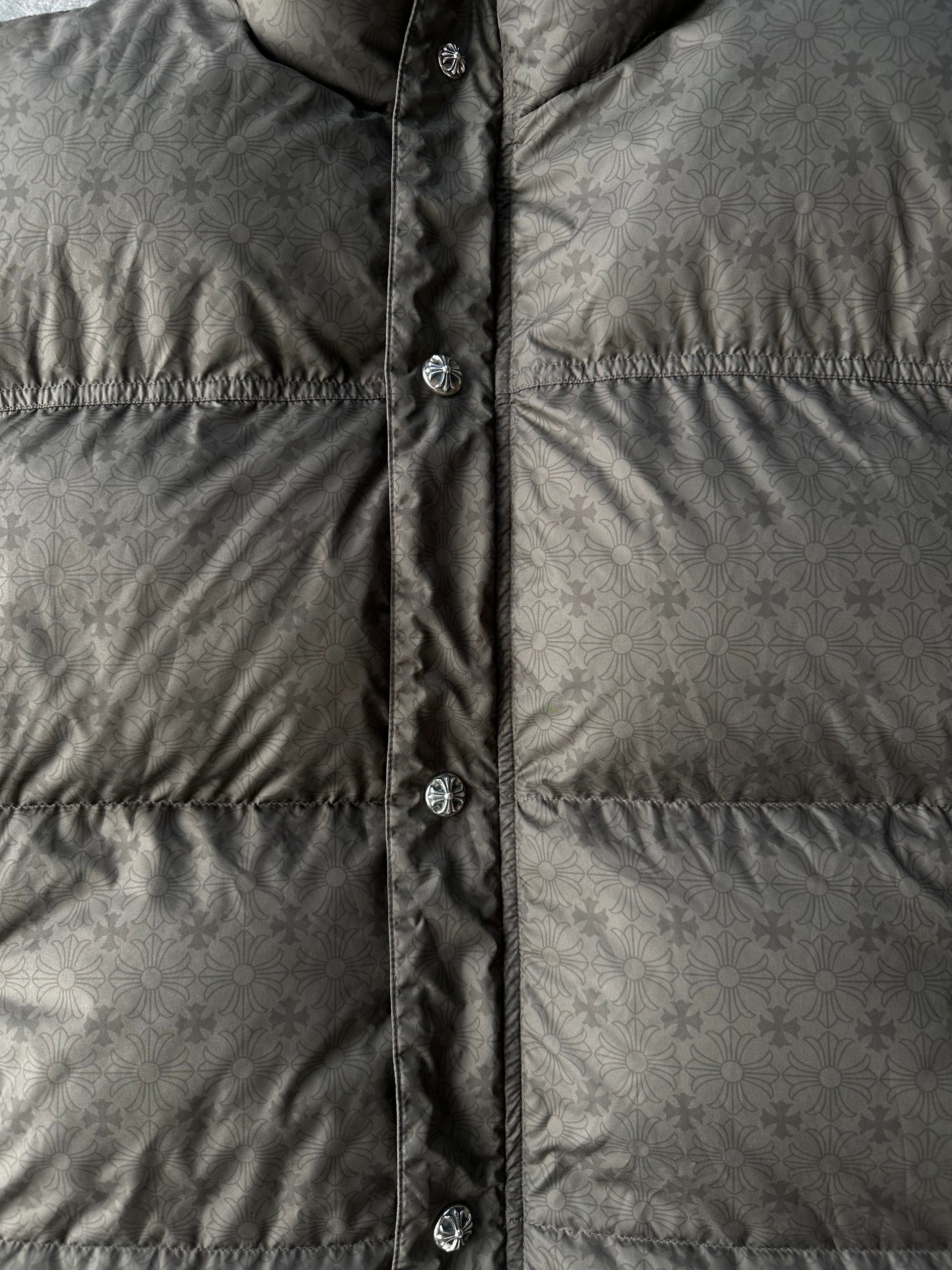 Chrome Hearts Olive Cross Jacquard Puffer Vest for Men & Women - Stylish Winter Warm Quilted Jacket for Outdoor Activities & Fashion Streetwear
