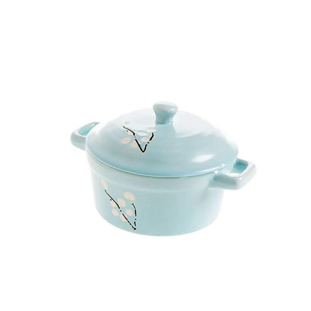 YTTZZ Mini Ceramic Casserole Soup Pot with Handle - 1.5QT Ceramic Cookware for Cooking, Stewing & Baking - Oven & Stovetop Safe Milk Egg Stew Pan - Printed Kitchen Cookware (Color B) - Perfect for Soups, Stews, Milk Heating & Small Batch Cooking