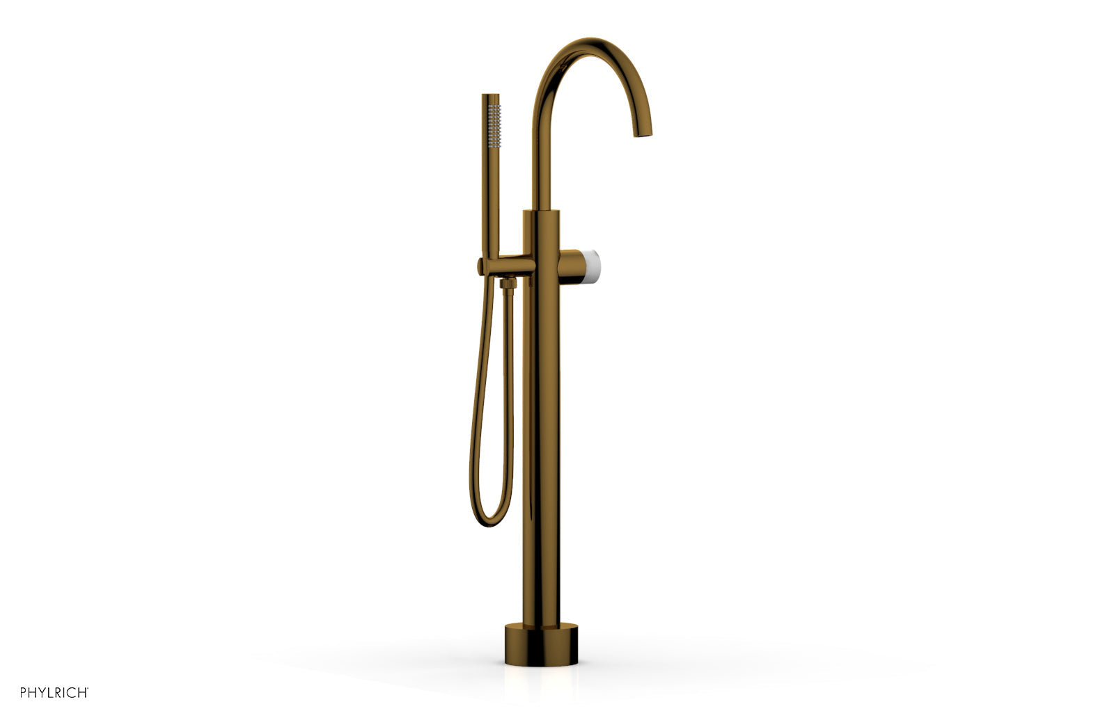 BASIC II Low Floor Mount Tub Filler with White Marble Handle & Hand Shower - 230 47 03 | Modern Bathroom Faucet for Luxury Spa Experience