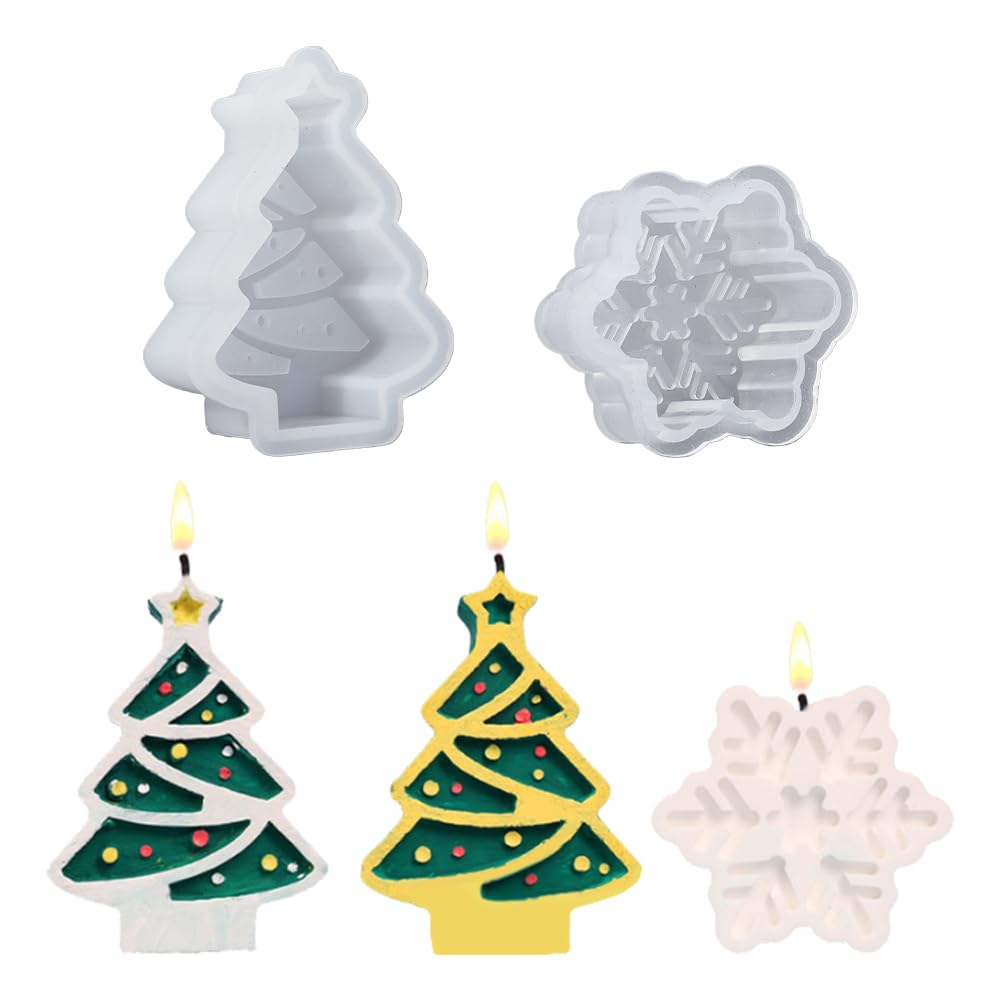 SUPERFINDINGS Christmas Tree & Snowflake Silicone Molds Set - DIY Soap, Candle & Cake Molds for Holiday Crafts - Perfect for Christmas Decorations, Handmade Gifts & Baking Projects