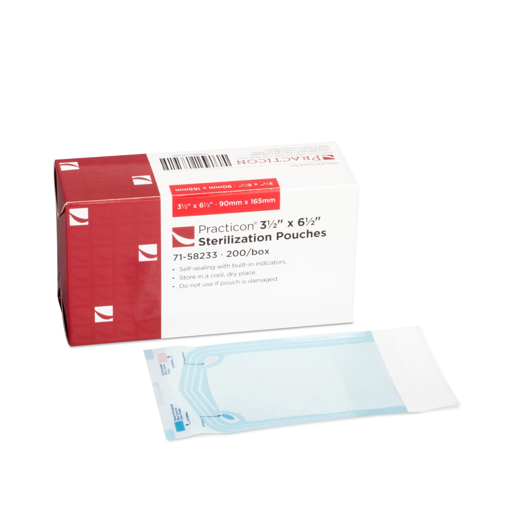 Practicon 3.5” x 6.5” Self-Sealing Sterilization Pouches with Indicators - 200 Pack | Autoclave Sterilizer Bags for Dental, Medical, Tattoo & Nail Tools | Perfect for Clinics, Salons & Tattoo Studios