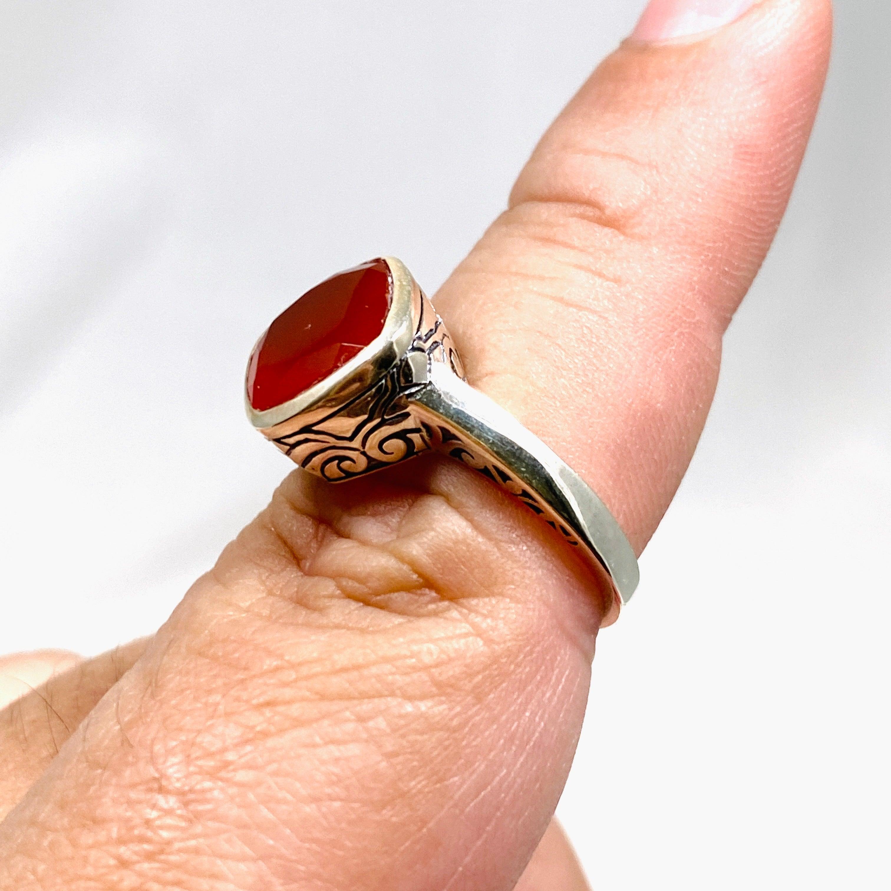 Boho Style Carnelian Square Ring R3911 - Handmade Sterling Silver Jewelry for Women, Perfect for Festivals, Parties & Everyday Wear