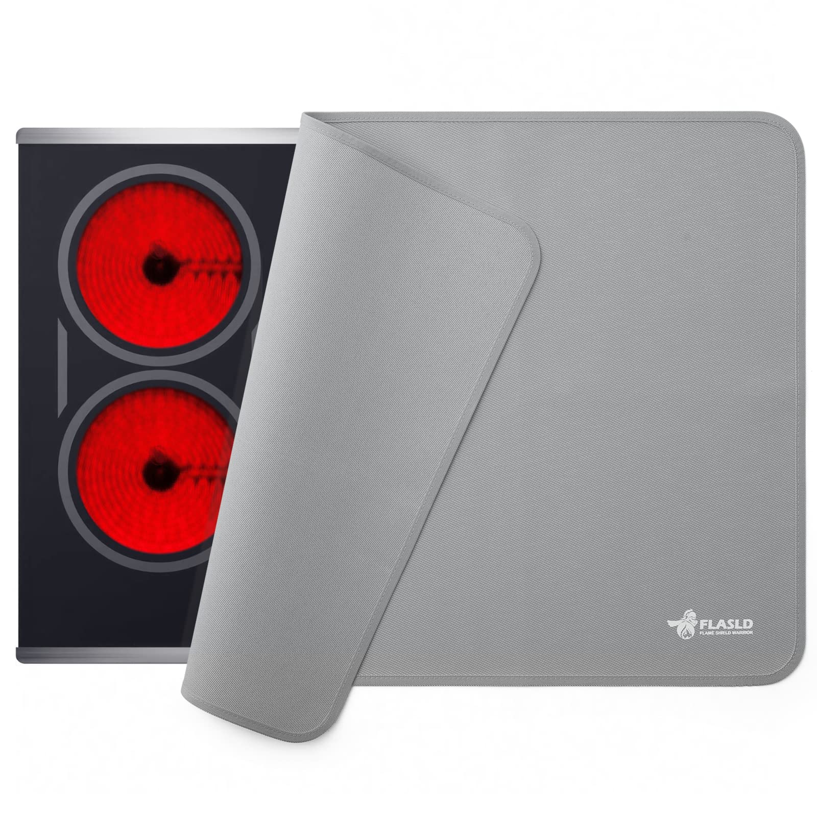 FLASLD Fireproof Stove Top Covers 21x29.5 Inch - Heat Resistant Glass Stove Mat for Electric Stoves | Countertop Protector for Air Fryer, Blender, Coffee Maker | Reusable, Easy to Clean Gray Mat | Perfect for Kitchen Counter Protection & Appliance Safety