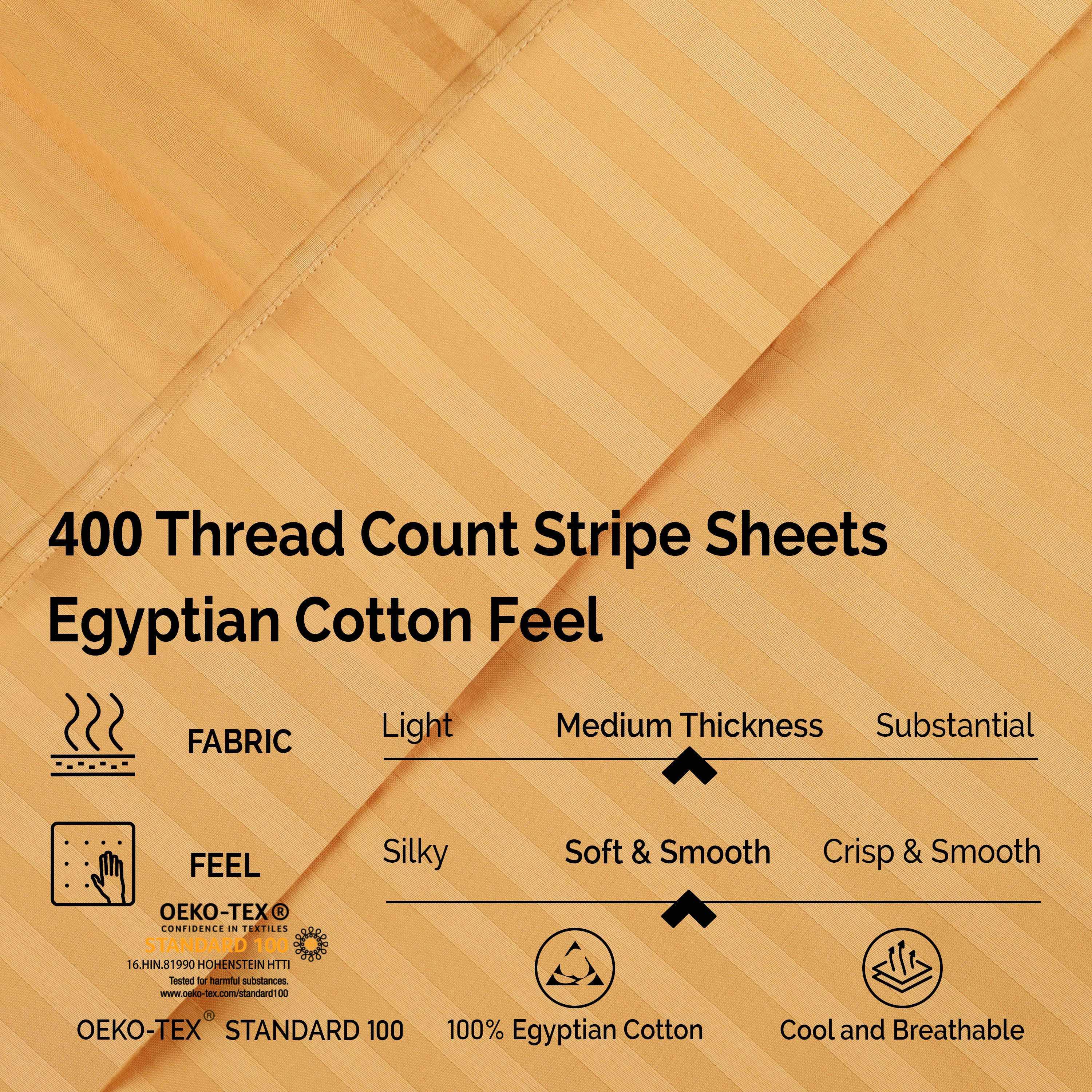 Premium 400 Thread Count Egyptian Cotton Sheet Set - Deep Pocket, Striped Design for Ultimate Comfort - Perfect for Master Bedrooms, Guest Rooms & Luxury Hotels