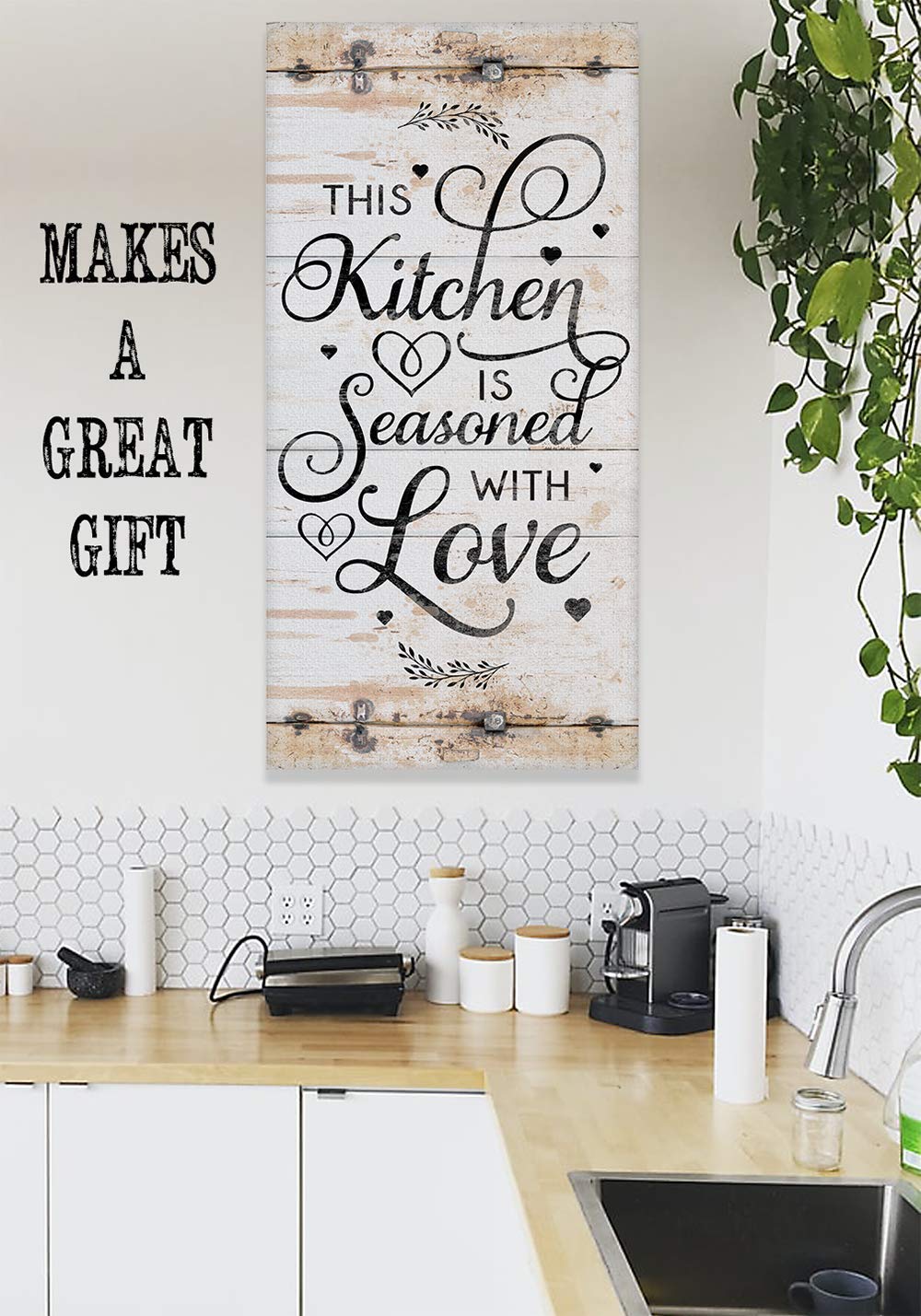 Farmhouse Kitchen Wall Sign - Rustic Love Quote Canvas 12x24 for Home Decor