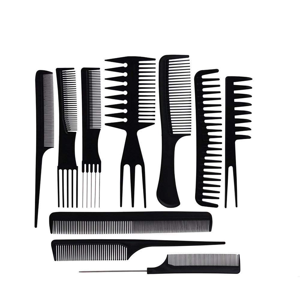 KHUSHI 10-Piece Professional Salon Hair Cutting & Styling Comb Set - Barber Combs & Brushes for Hairdressing (Black) - Perfect for Salons, Barbershops & Home Hair Care