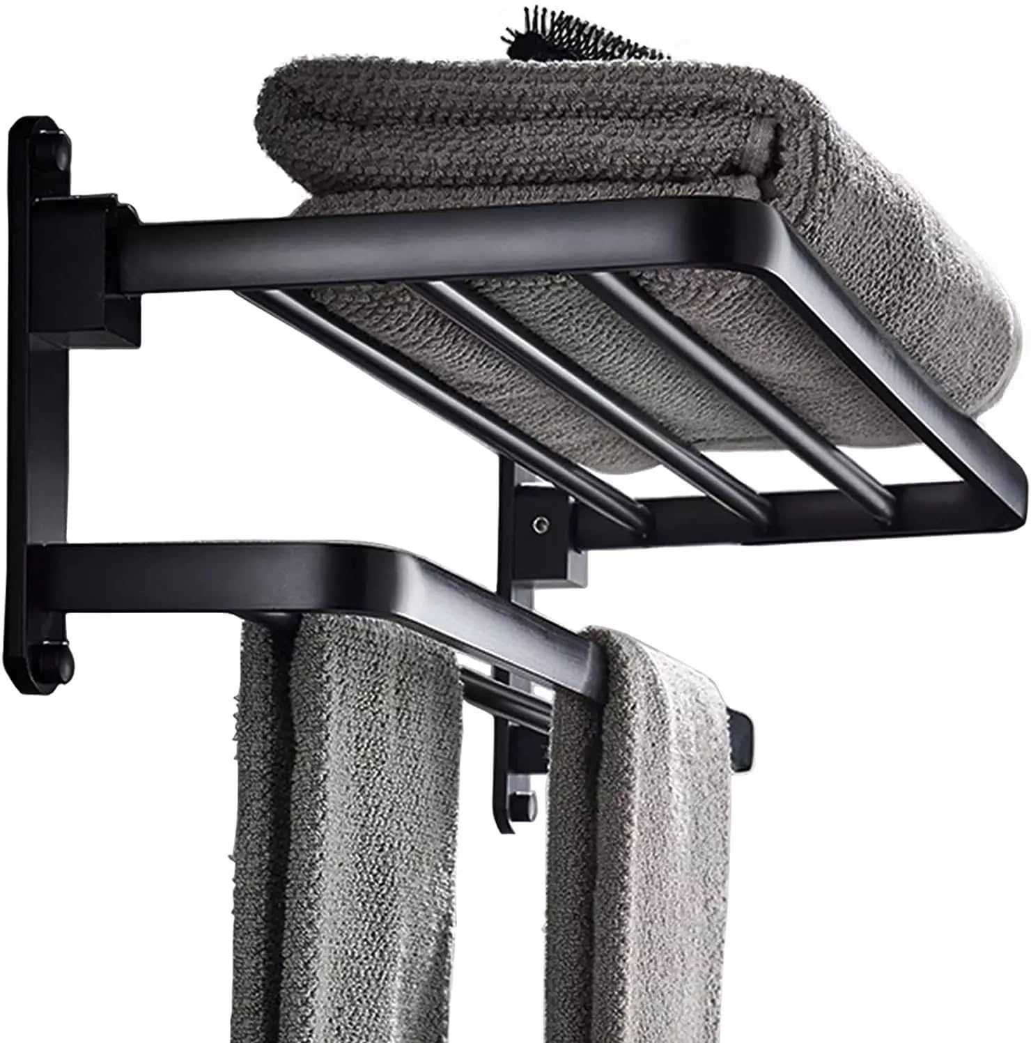 Stainless Steel Wall Mounted Towel Rack - Space Saving Bathroom & Kitchen Organizer with Shelf | Durable Black Towel Bar for Laundry Room & Home Decor | Perfect for Small Spaces & Modern Interior Design