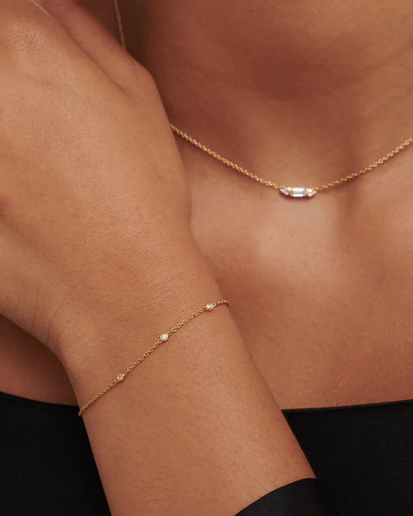 Yuri Solid Gold Trio Diamond Bracelet for Women - 14K Yellow Gold Stackable Bangle with Genuine Diamonds - Perfect for Anniversary, Wedding & Everyday Elegance