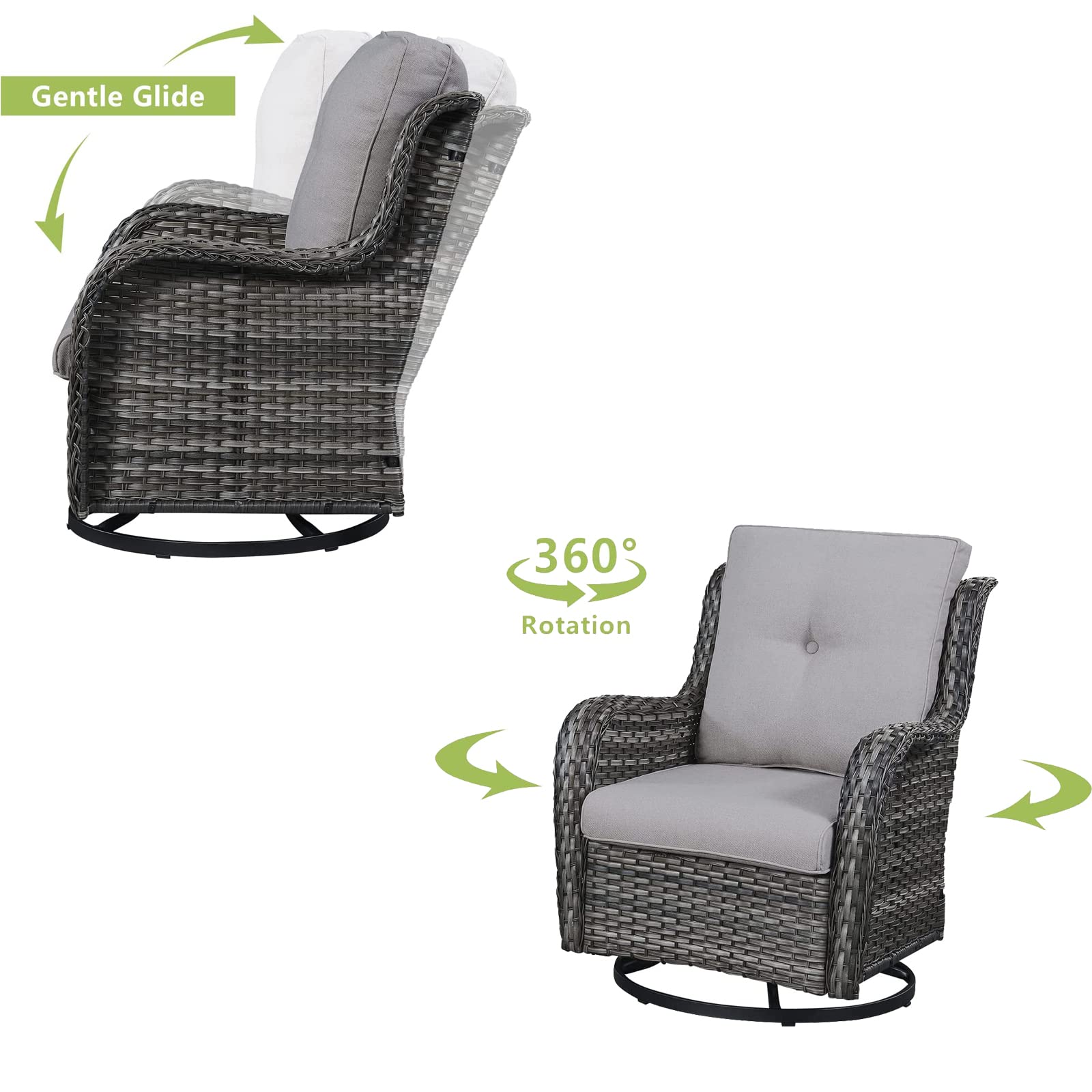 6-Piece HUMMUH Outdoor Patio Furniture Set - Wicker Sectional Sofa with Swivel Rocking Chairs, Ottomans & Coffee Table for Backyard, Garden, Poolside or Deck Relaxation
