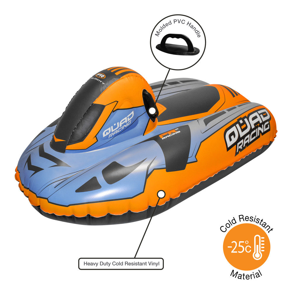 50 Inch Inflatable Quad Racing Snowmobile Sled for Adults & Kids - Orange & Blue - Perfect for Winter Sports, Snow Tubing & Outdoor Adventures