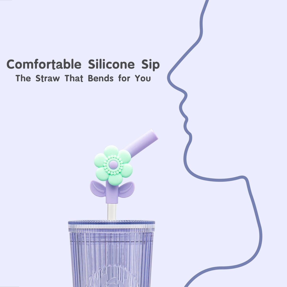 26oz Insulated Tumbler with Straw & Leak-Proof Lid - Cute Flower Silicone Straw Tips in Botanica Purple | Perfect for Iced Coffee, Smoothies & Outdoor Activities