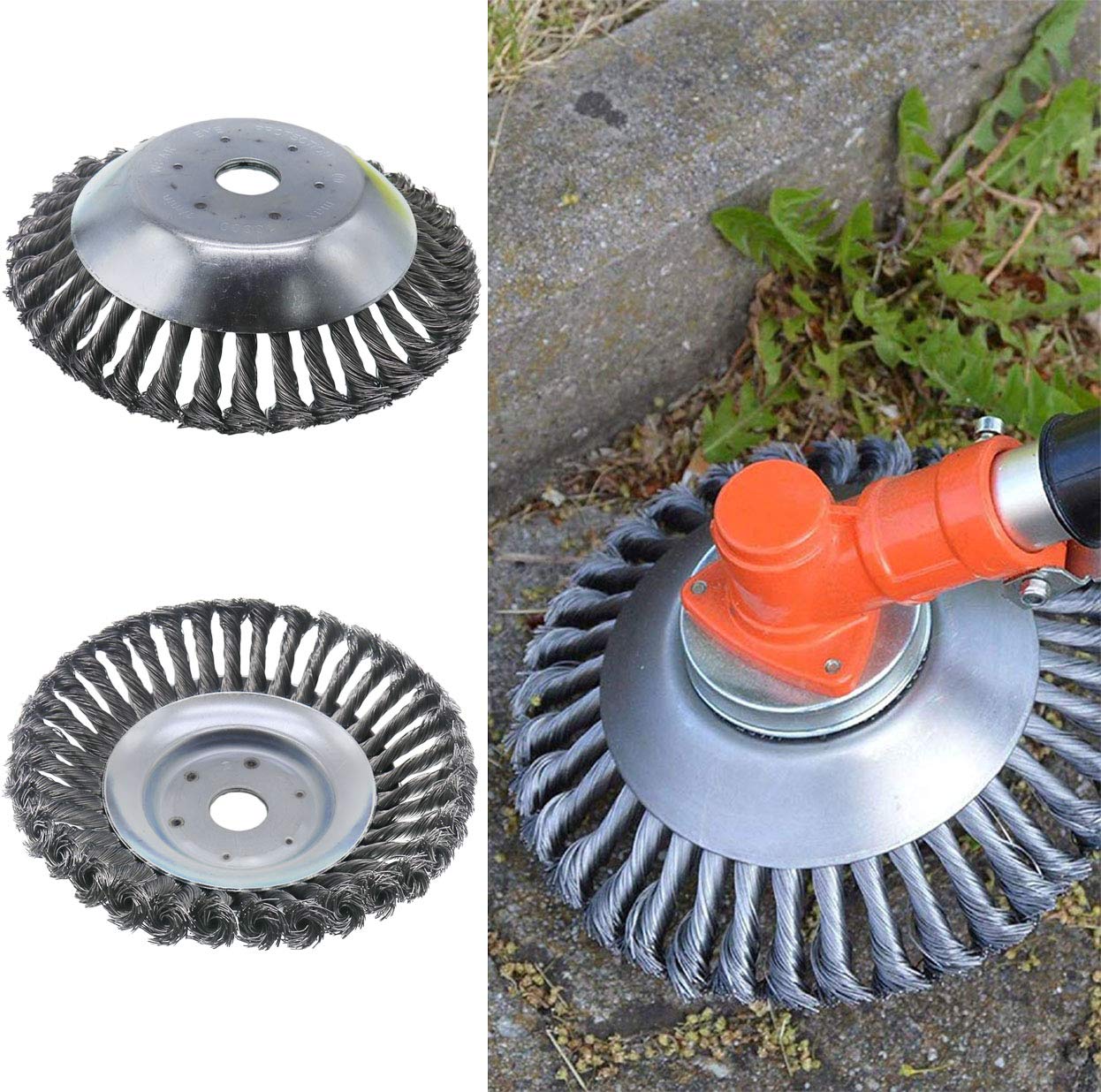 8 Inch Heavy Duty Trimmer Head Cutter - Round Steel Wire Brush for Rust Removal, Paving Stone, Pavement Joints & Driveway Cleaning | Ideal for Lawn Edging, Weed Control & Concrete Surface Preparation