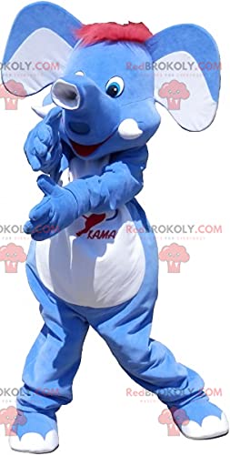SPOTSOUND Blue Elephant Plush Toy with Red Hair - Cute Animal Mascot for Kids Room Decor, Birthday Gifts & Nursery Stuffed Animals | Perfect for Bedroom, Playroom & Photo Props