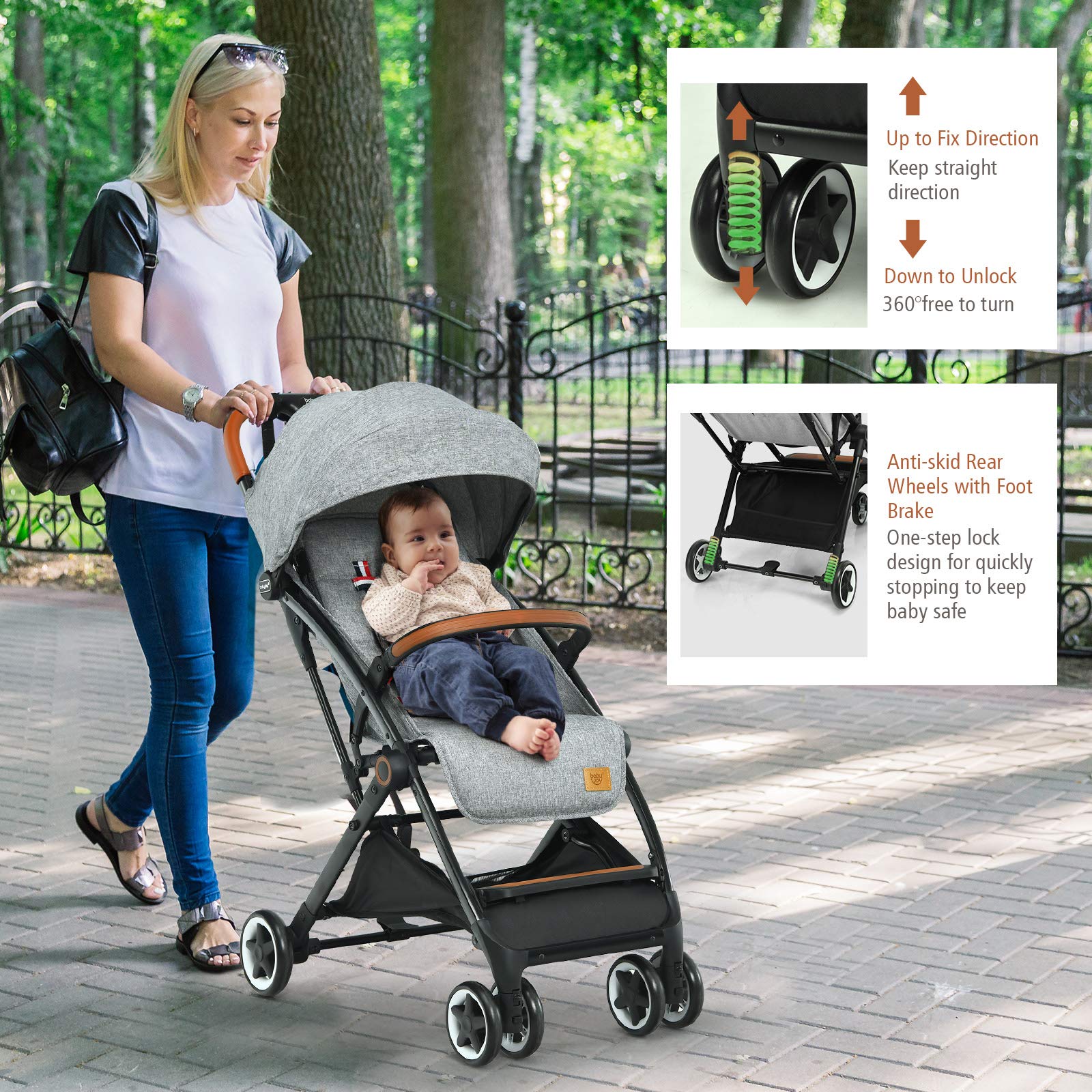 BABY JOY Lightweight Compact Baby Stroller for Travel - Airplane Approved Infant Stroller with 5-Point Safety Harness, Adjustable Backrest & Canopy, Storage Basket | Easy One-Hand Fold Gray Stroller for Newborns & Toddlers | Perfect for Air Travel, Shopping & Daily Walks