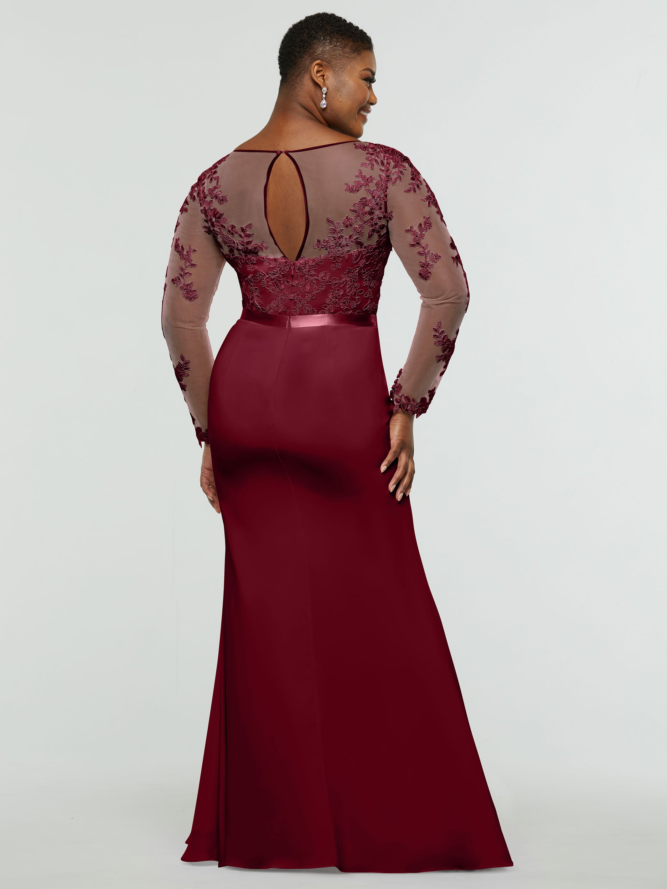 Elegant 80190 Chiffon & Lace Mermaid Bridesmaid Dress with Illusion Long Sleeves - Perfect for Weddings, Proms & Formal Events