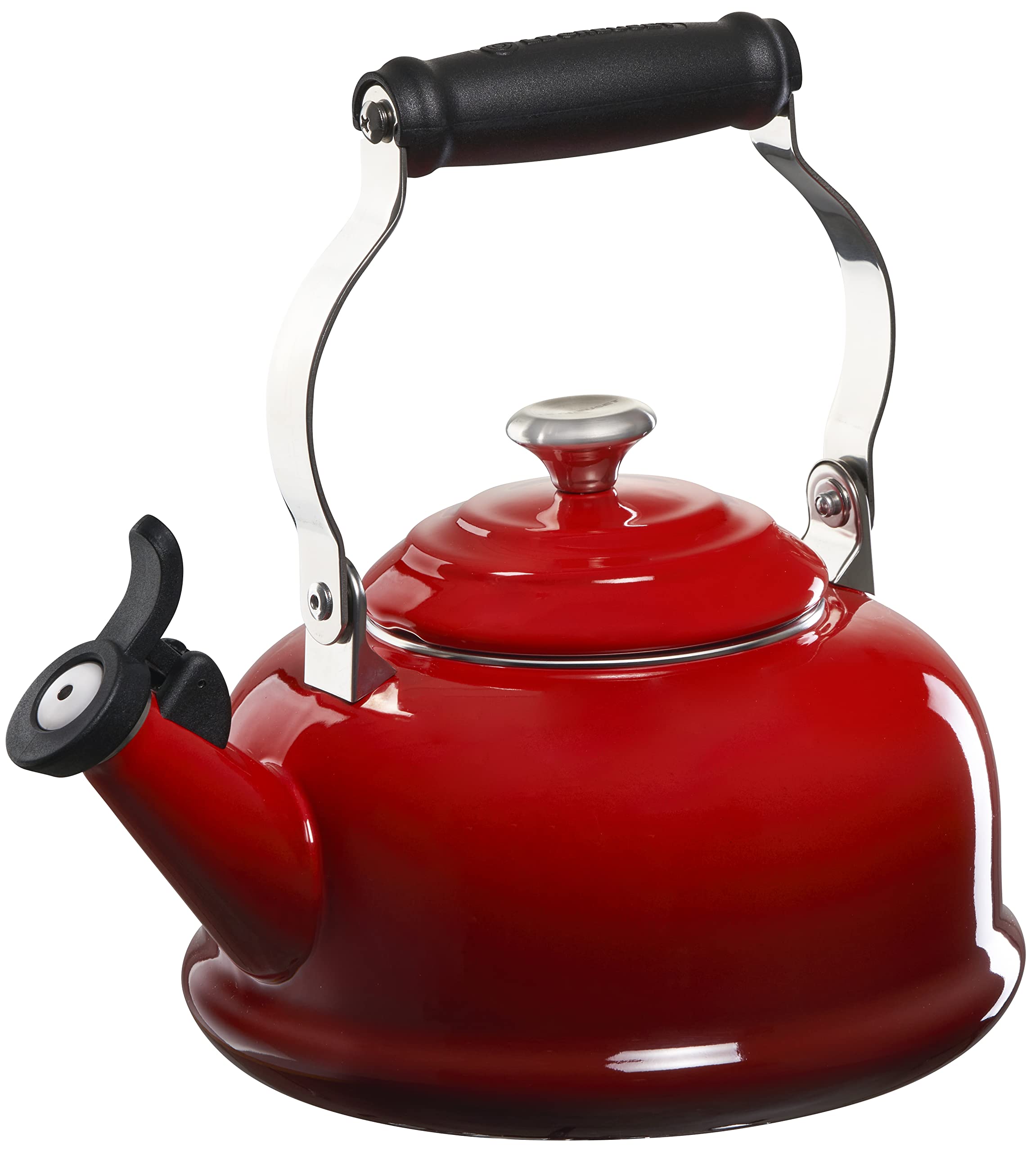 Le Creuset 1.7 Quart Enameled Steel Whistling Tea Kettle with Metal Handle - Cherry Red | Perfect for Stovetop Brewing, Kitchen Decor & Gift Giving