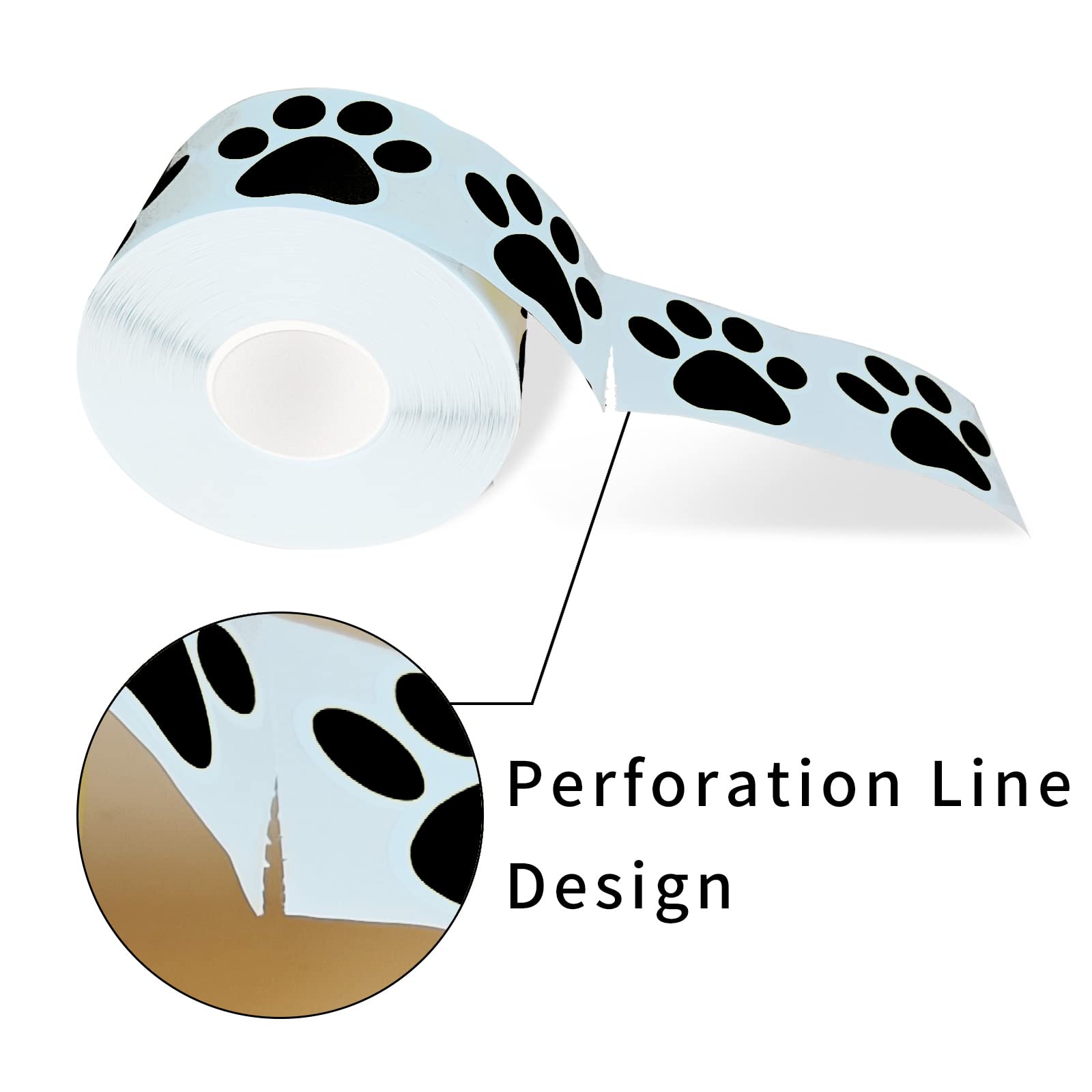 STARLIBOO 600pcs 1.5 Inch Dog Paw Print Stickers - Puppy, Clues & Bear Paw Stickers with Perforation Line (Black) - Perfect for Scrapbooking, Pet Lover Gifts, DIY Crafts & Home Decor