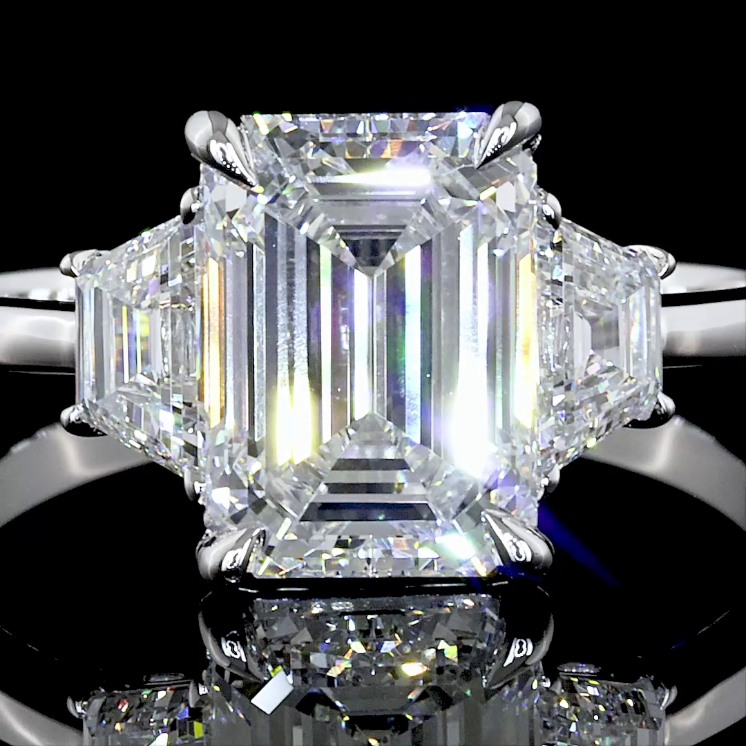 2.54 Carat Lab-Grown Emerald & Diamond Ring in 14K White Gold | VS1 Clarity, 3-Stone Engagement Ring for Women | Perfect for Weddings, Anniversaries & Special Occasions