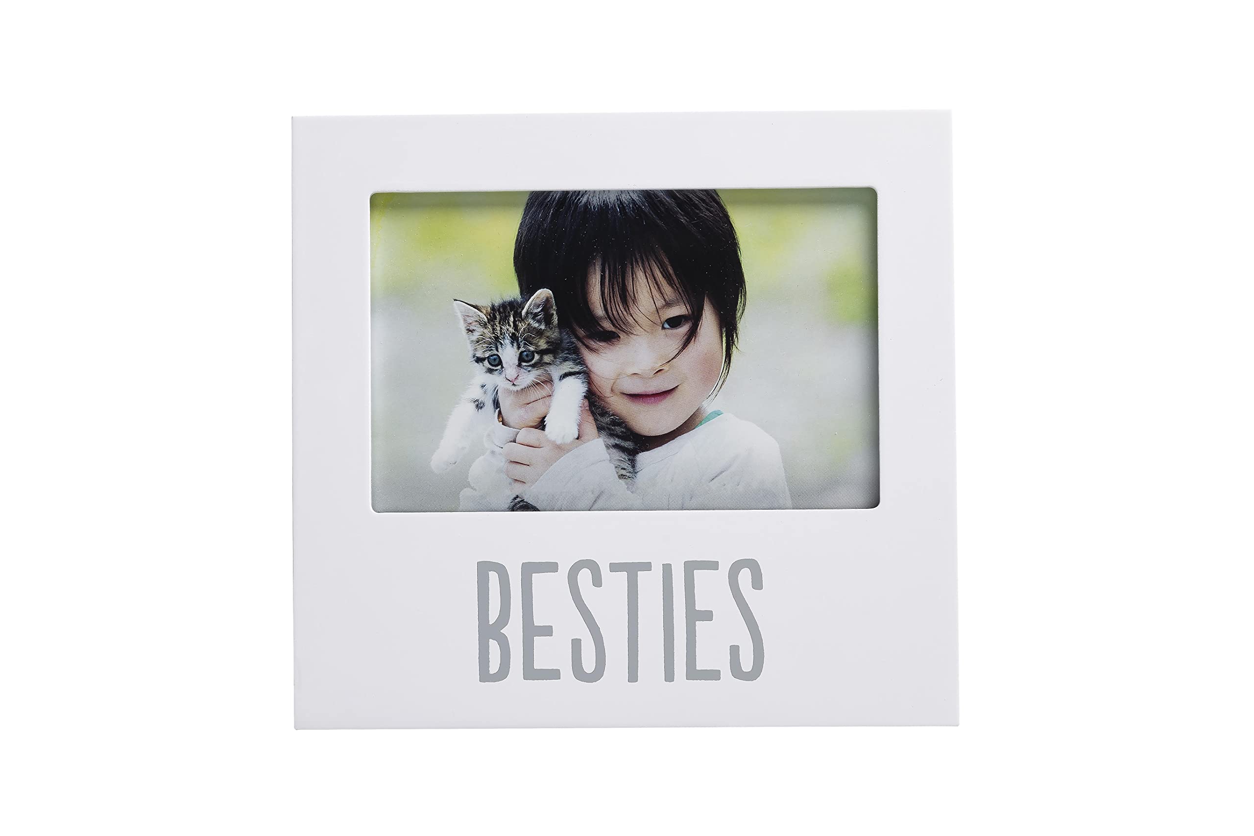 Pearhead Besties Frame - Pet Picture Frame for Cats & Dogs, Baby Keepsake Gift, Nursery Décor in White | Perfect for Pet Memorials, Baby Rooms & Family Photo Displays