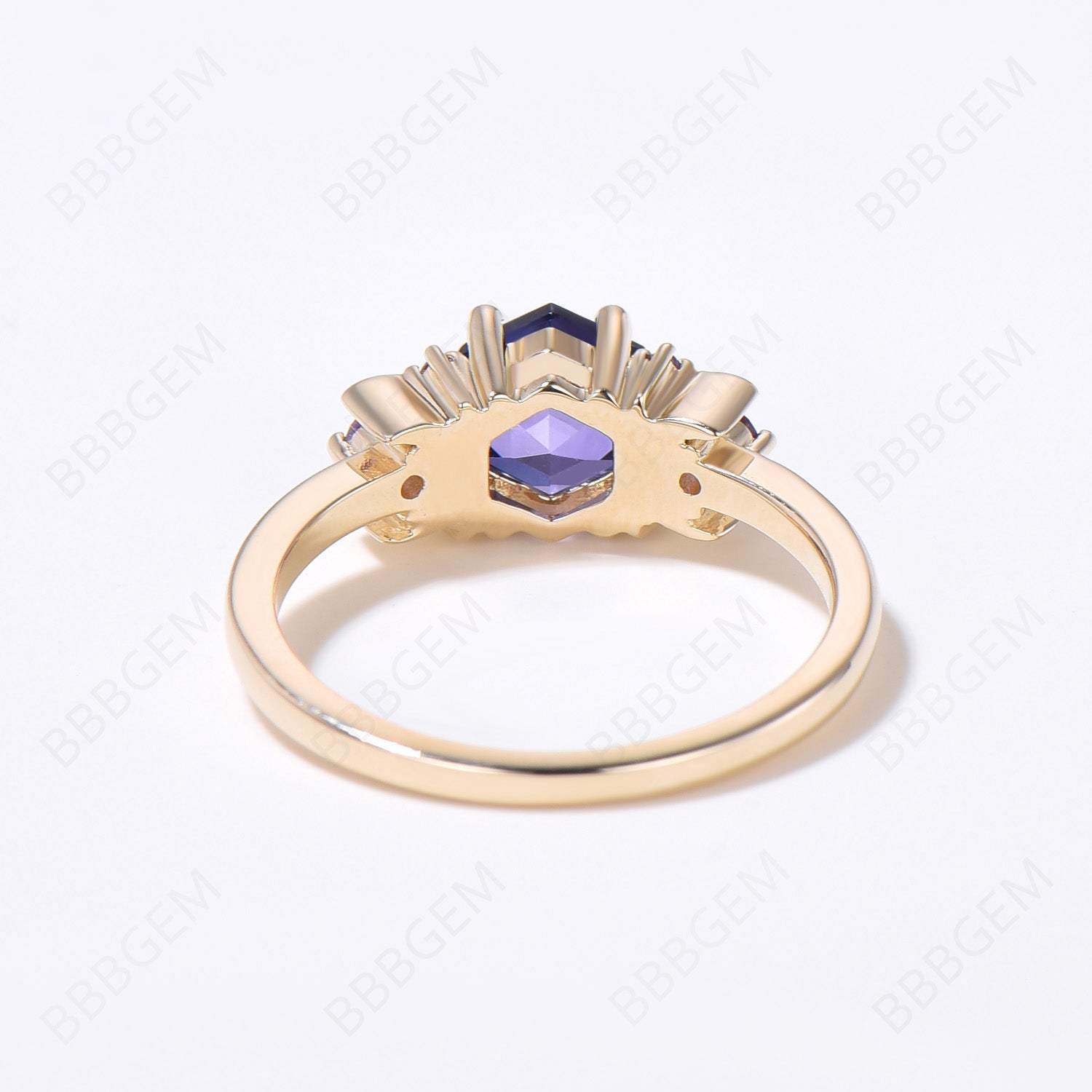Moon Purple Sapphire Engagement Ring - Hexagon Cluster Ring for Women | Elegant Wedding, Proposal & Anniversary Jewelry Gift