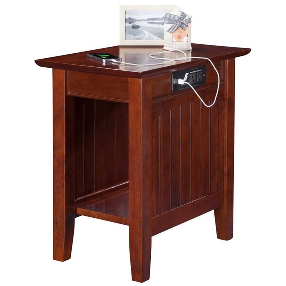 Home Square 2-Piece Wooden Nantucket Charger Chair Side Table Set in Walnut - Perfect for Living Room, Bedroom, or Patio Decor