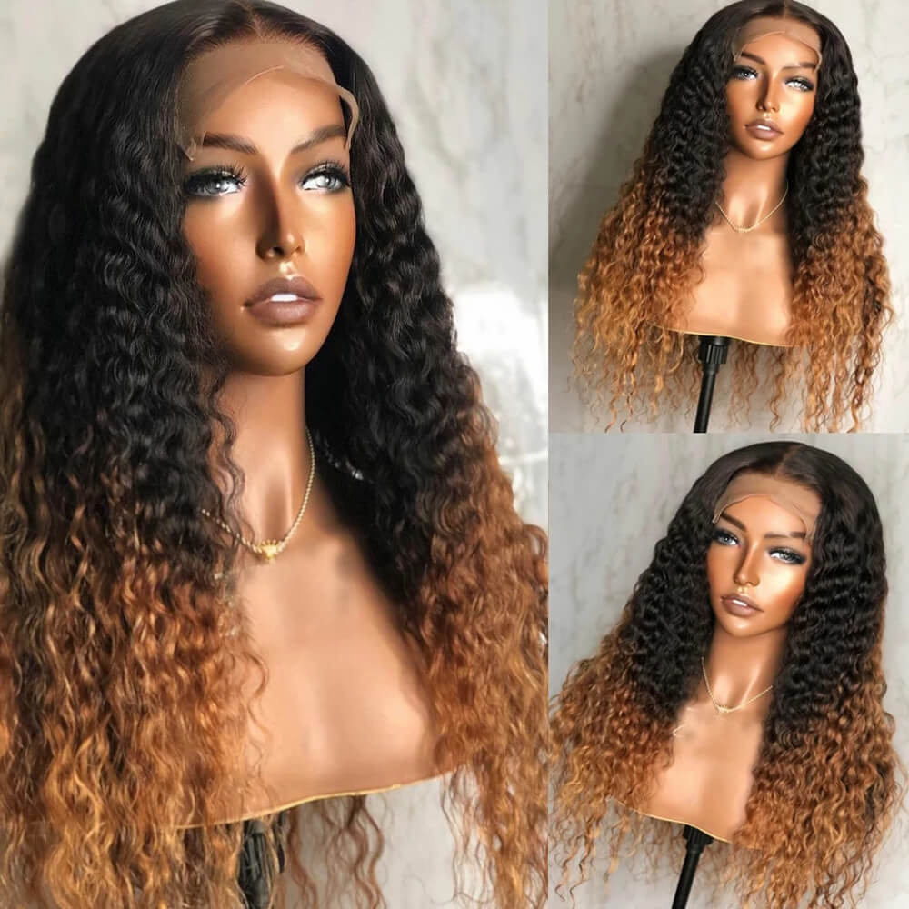 Eullair Ombre Brown Body Wave & Water Wave Lace Front Wig - Natural Looking Human Hair Frontal for Women | Perfect for Daily Wear, Parties & Special Occasions