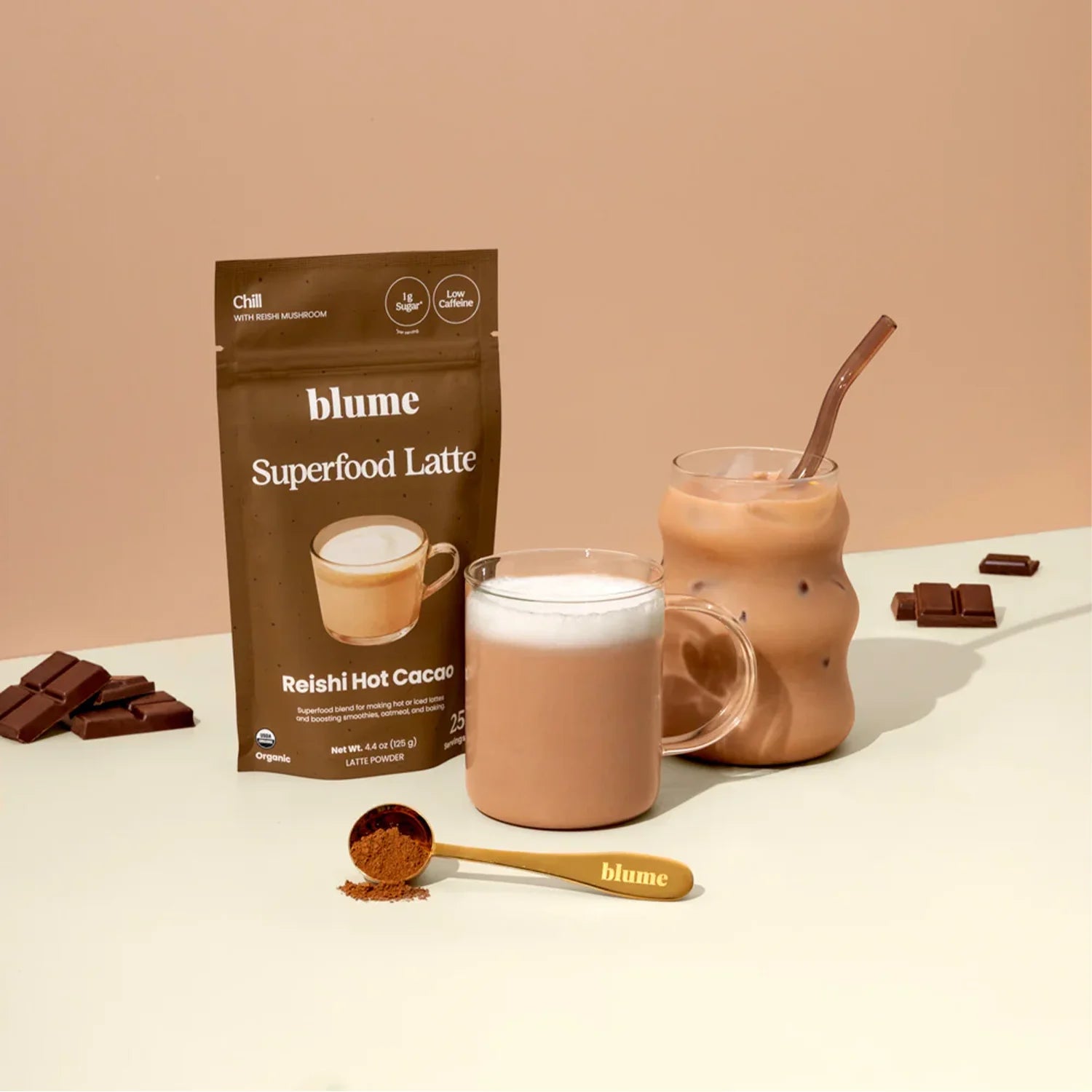 Organic Blume Reishi Hot Cacao Superfood Latte Mix - 125g | Immune Support & Stress Relief | Perfect for Morning Boost & Cozy Evenings