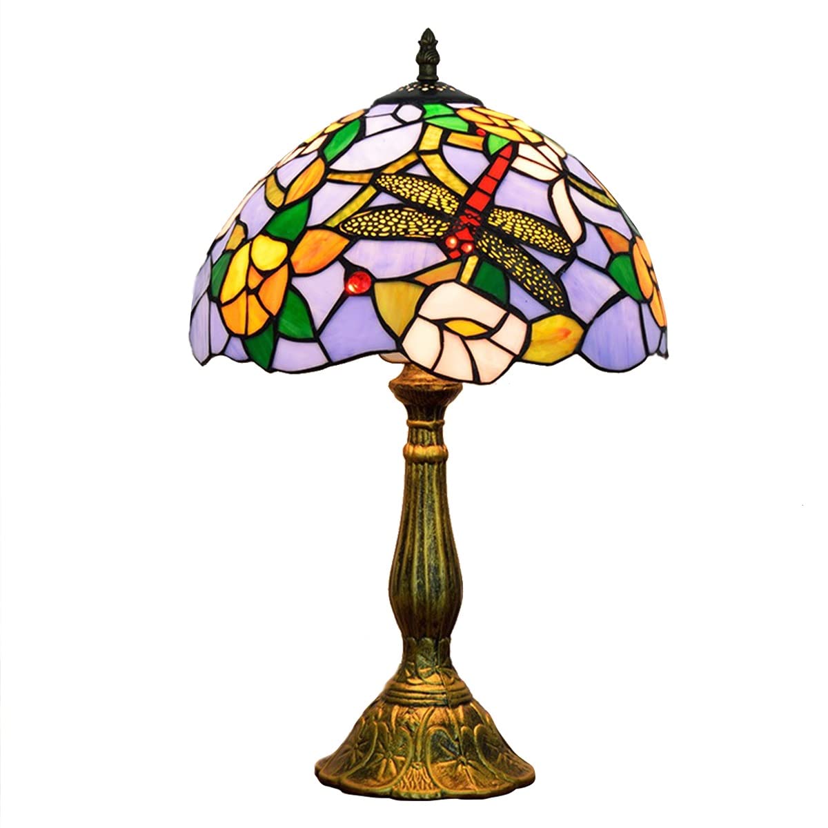 Tiffany Style Dragonfly Table Lamp - 19 Inch Stained Glass Desk Lamp with Zinc Alloy Base for Living Room, Bedroom, Restaurant & Cafe Decor | Vintage Floral Pastoral Lighting for Home, Office & Commercial Spaces
