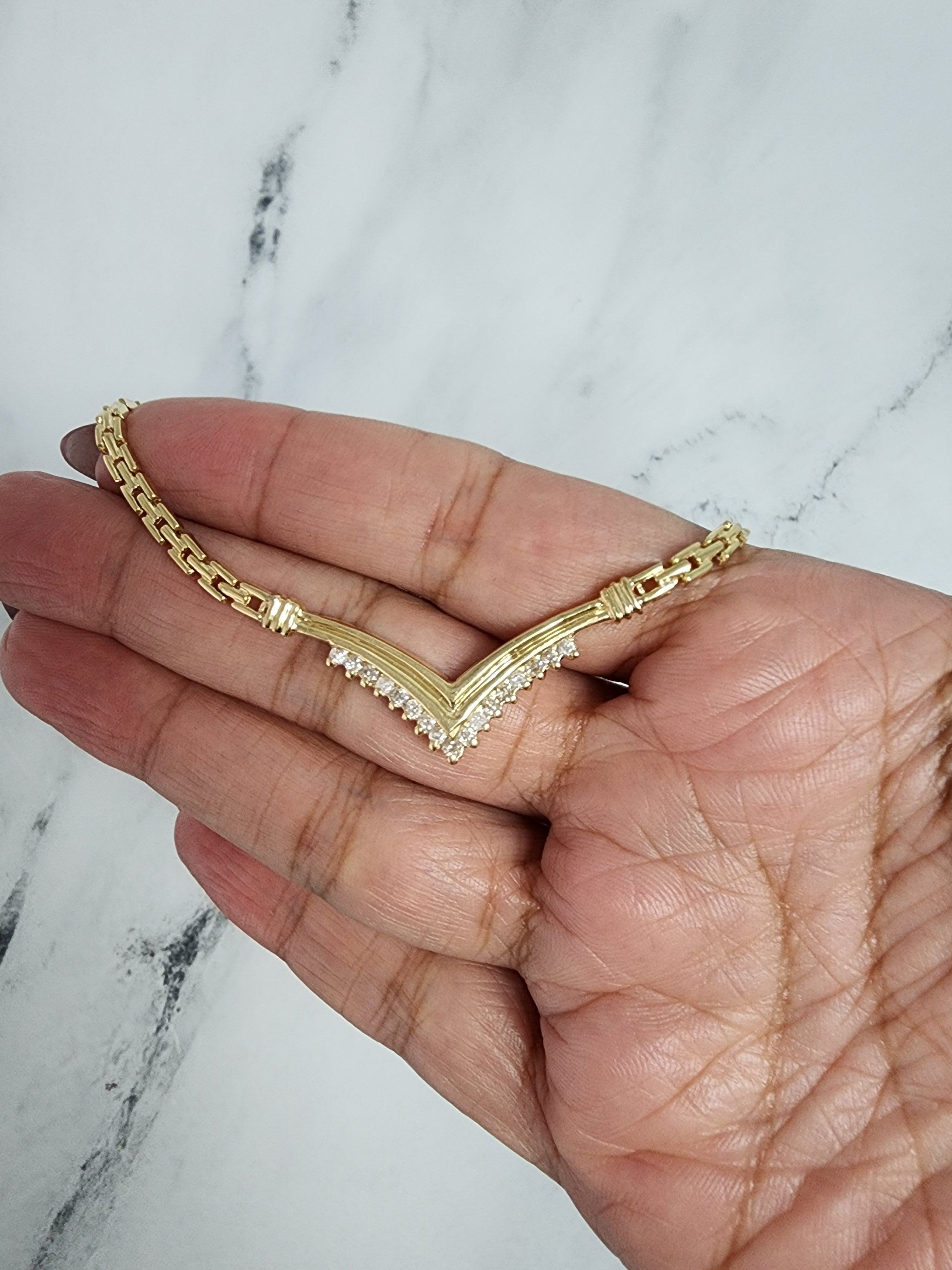 14k Yellow Gold Diamond Chevron Necklace for Women - Elegant Layering Jewelry for Weddings, Parties & Everyday Wear