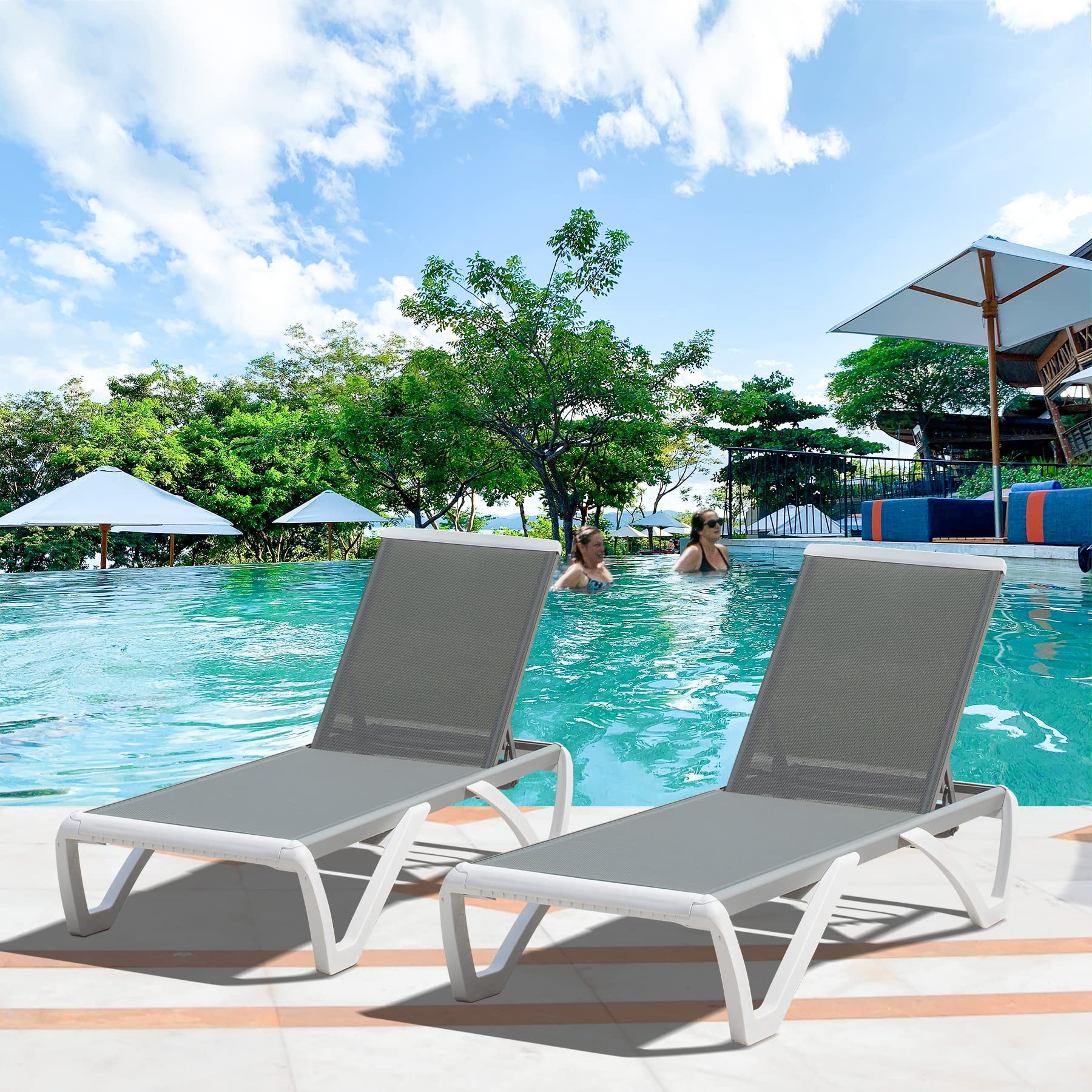 Domi Adjustable Aluminum Pool Lounge Chair - All-Weather Textilene Outdoor Chaise Lounge for Deck, Lawn & Backyard - Perfect for Poolside Relaxation, Sunbathing & Patio Lounging
