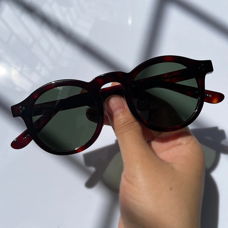 Black Unisex Acetate Round Polarized Sunglasses 14143 - UV Protection for Outdoor Sports & Driving