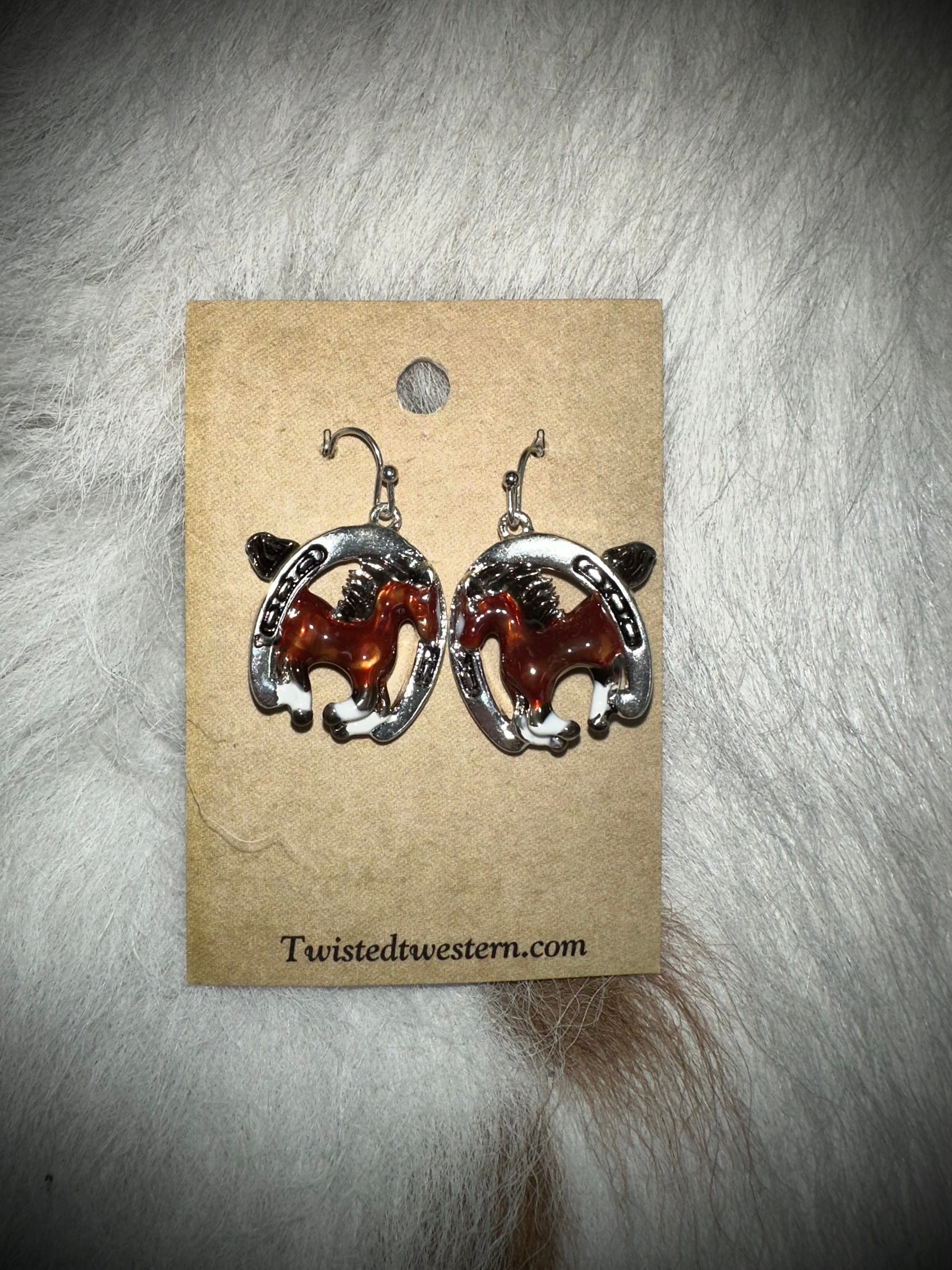 Stylish Horse & Horseshoe Dangle Earrings for Women - Western Cowgirl Jewelry for Rodeo, Country Music Festivals & Equestrian Events
