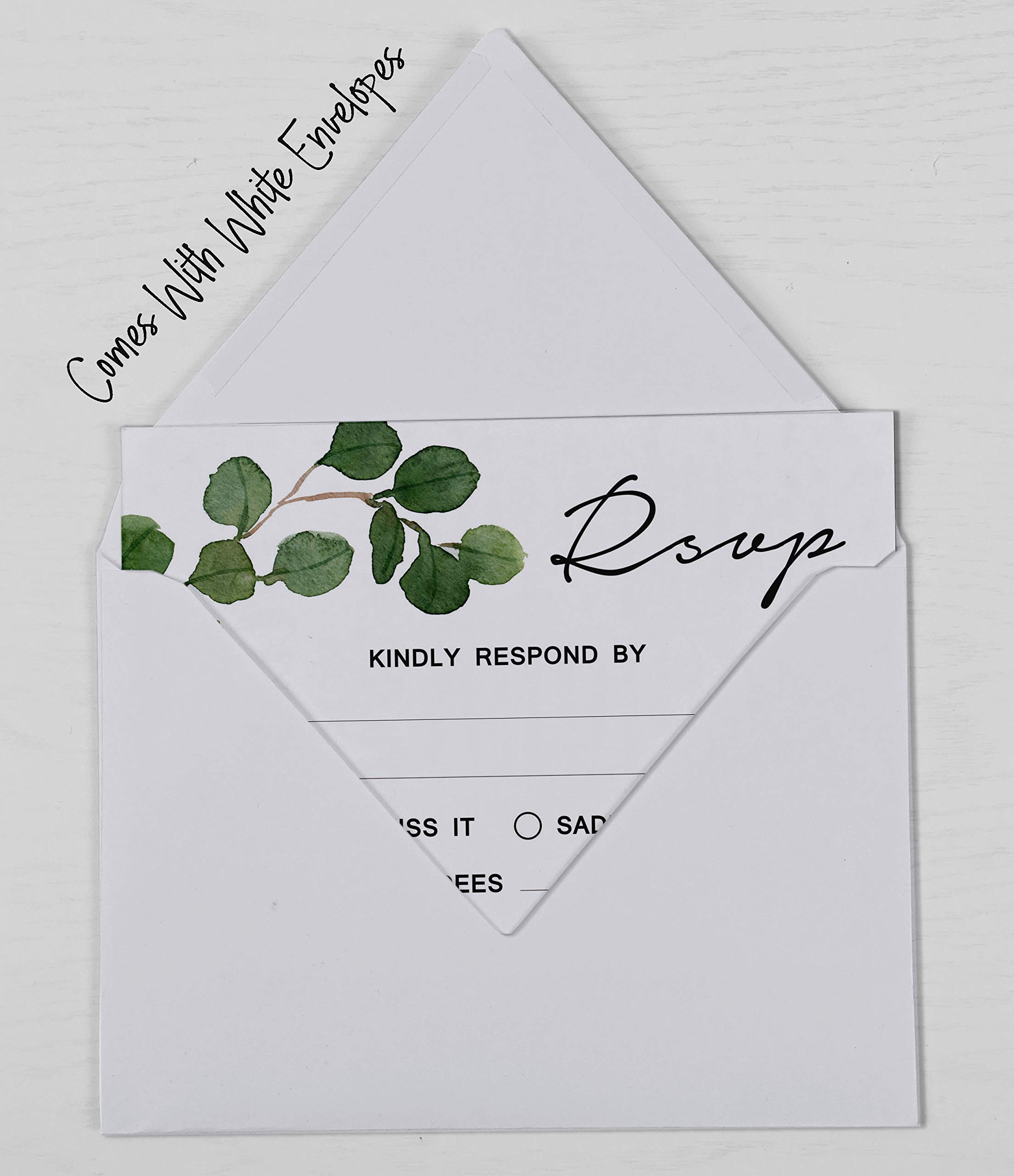 50 Blank RSVP Cards with White Envelopes - Greenery Style Wedding Response Cards for Invitations, Rehearsal Dinners, Baby Showers & Bridal Showers | Perfect for Engagement Parties & Special Events