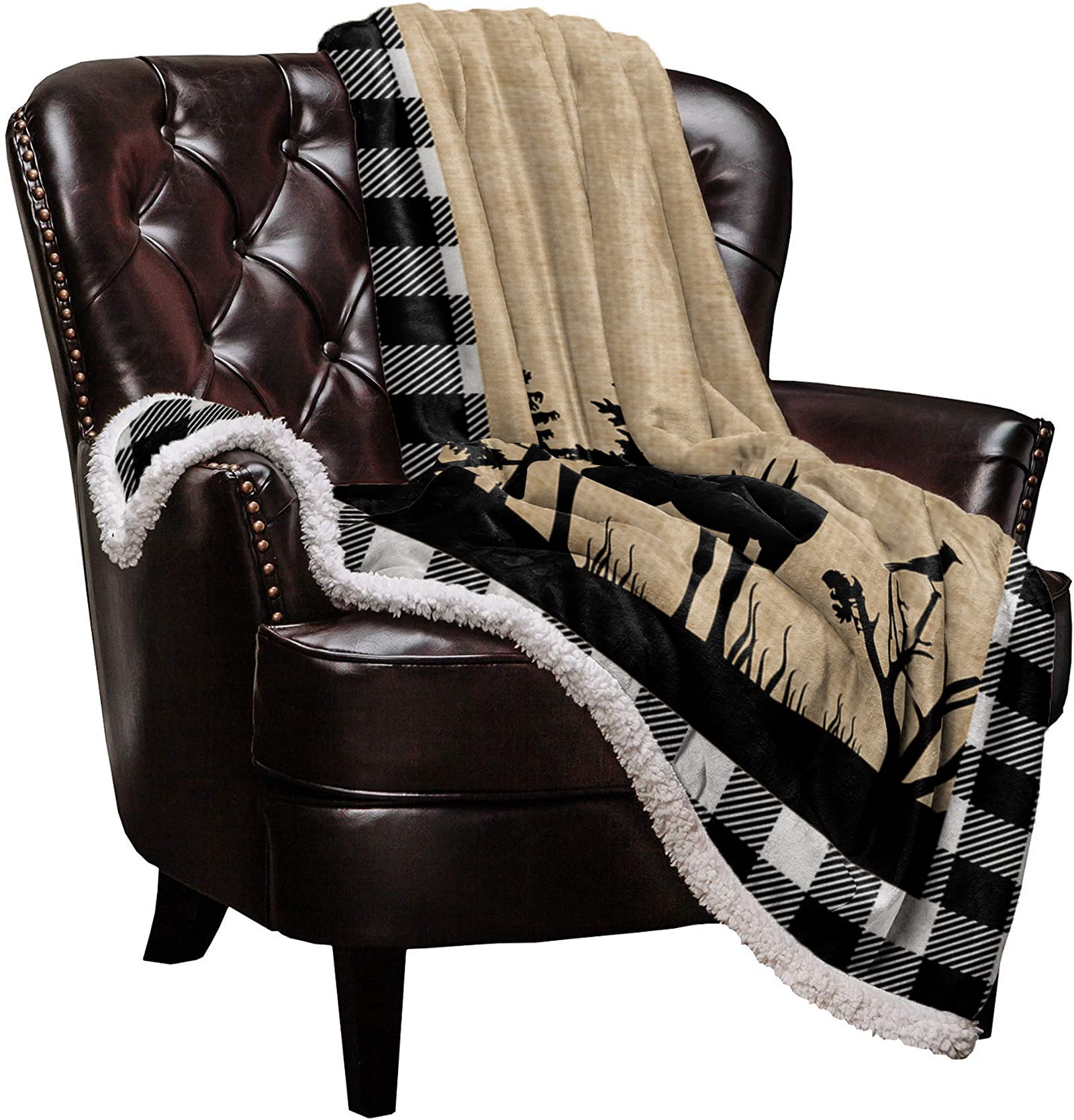 Soft Sherpa Fleece Christmas Throw Blanket with Elk Deer Reindeer & Cardinal Bird Design - 50x80 Inch Cozy Warm Plush Blanket for Couch, Sofa & Bed - Perfect for Winter Nights, Holiday Decor & Gift Giving