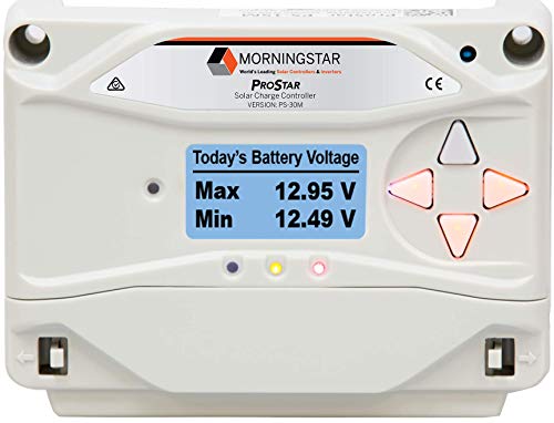 Morningstar Prostar 30A PWM Solar Charge Controller 12V/24V - Reliable Battery Charger for Solar Panels with LCD Display | Ideal for RV, Marine, Off-Grid & Home Solar Systems