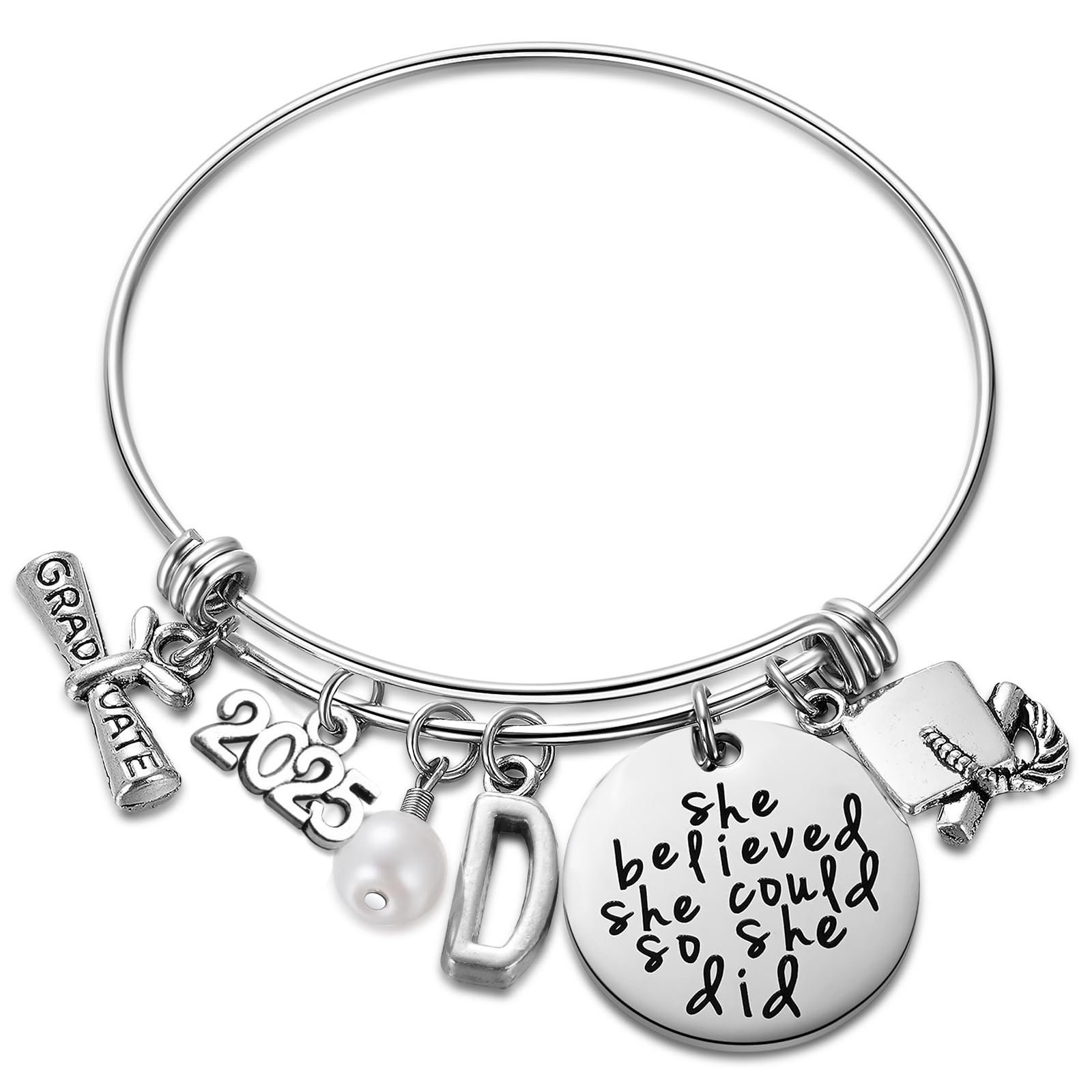 Ukodnus Class of 2025 Graduation Bracelet - Personalized 26 Initial Charm Bracelet for High School & College Seniors - Inspirational Gift for Women - Perfect for Graduation Ceremonies & Senior Year Celebrations