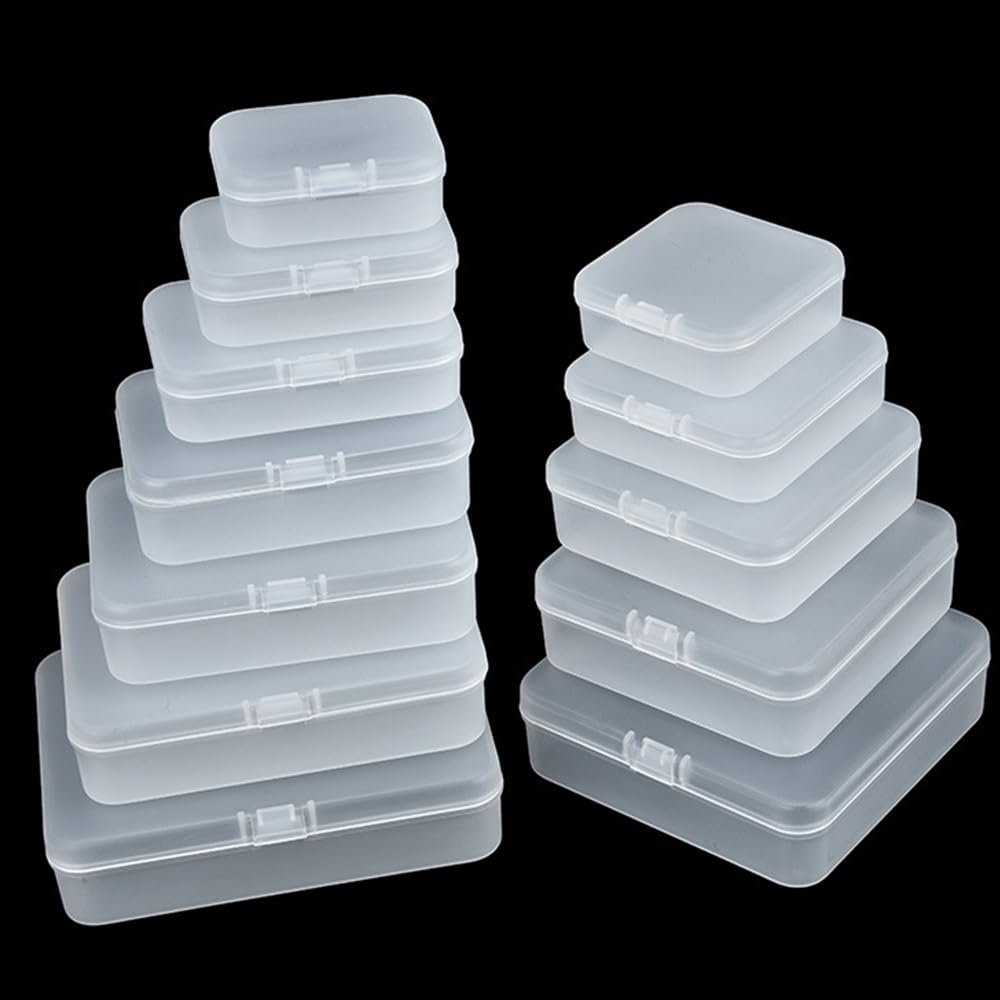 12-Piece Small Bead Organizer Set - Frosted Plastic Storage Cases with Hinged Lids - Clear Transparent Jewelry Bead Containers for DIY Crafts, Sewing & Jewelry Making Supplies