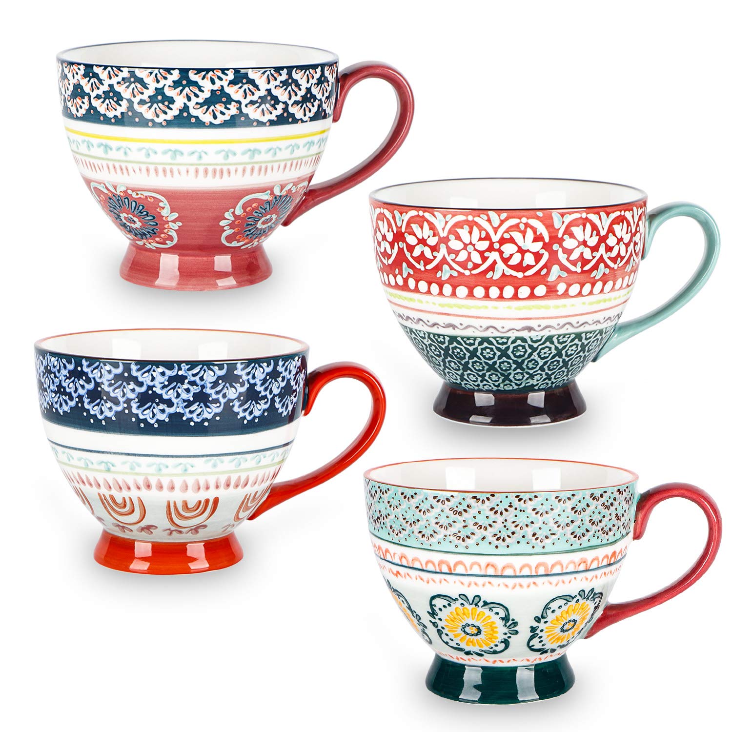 Superyes 12 oz Coffee Mugs Set of 4 - Large Ceramic Cups for Tea, Milk, Latte, Cappuccino, Hot Chocolate & Soup - Perfect Gift for Friends & Family (Red, Green, Black, Blue) - Ideal for Home, Office, Breakfast & Gifting