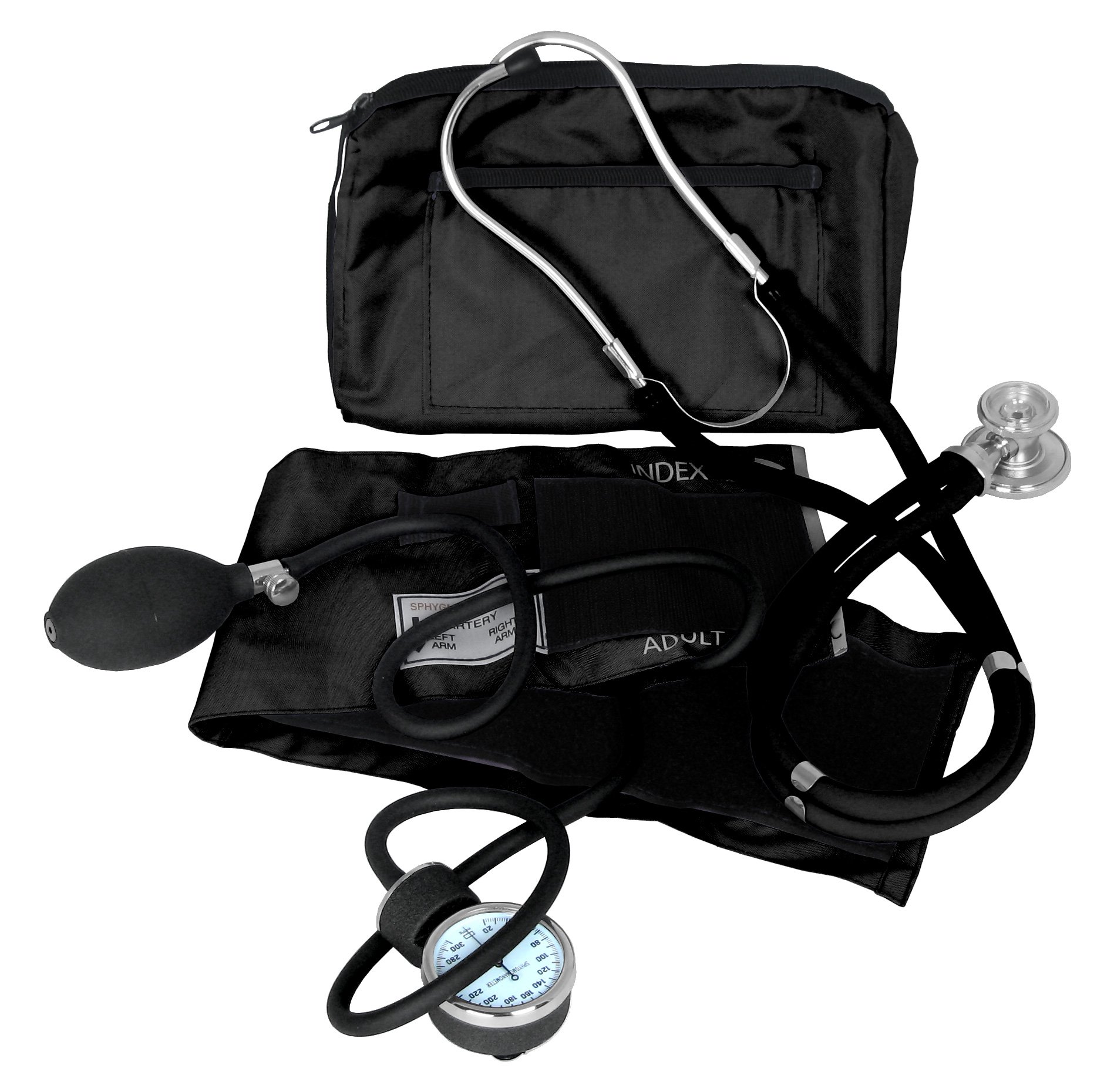 Dixie EMS Blood Pressure Monitor & Sprague Stethoscope Kit - Professional Black Medical Equipment for Home Use, Clinics, and Emergency Care